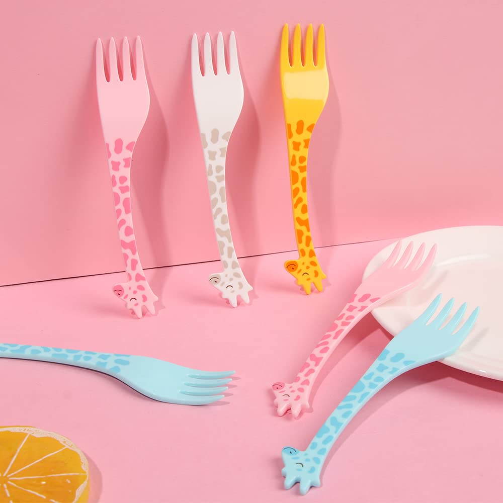 HomeSoGood 12Pcs Giraffe Fruit Forks - Mini Cartoon Snack & Dessert Picks for Cakes, Fruits, Salads, Cocktails | Perfect for Parties, Picnics, Kids Snacks & Home Entertaining