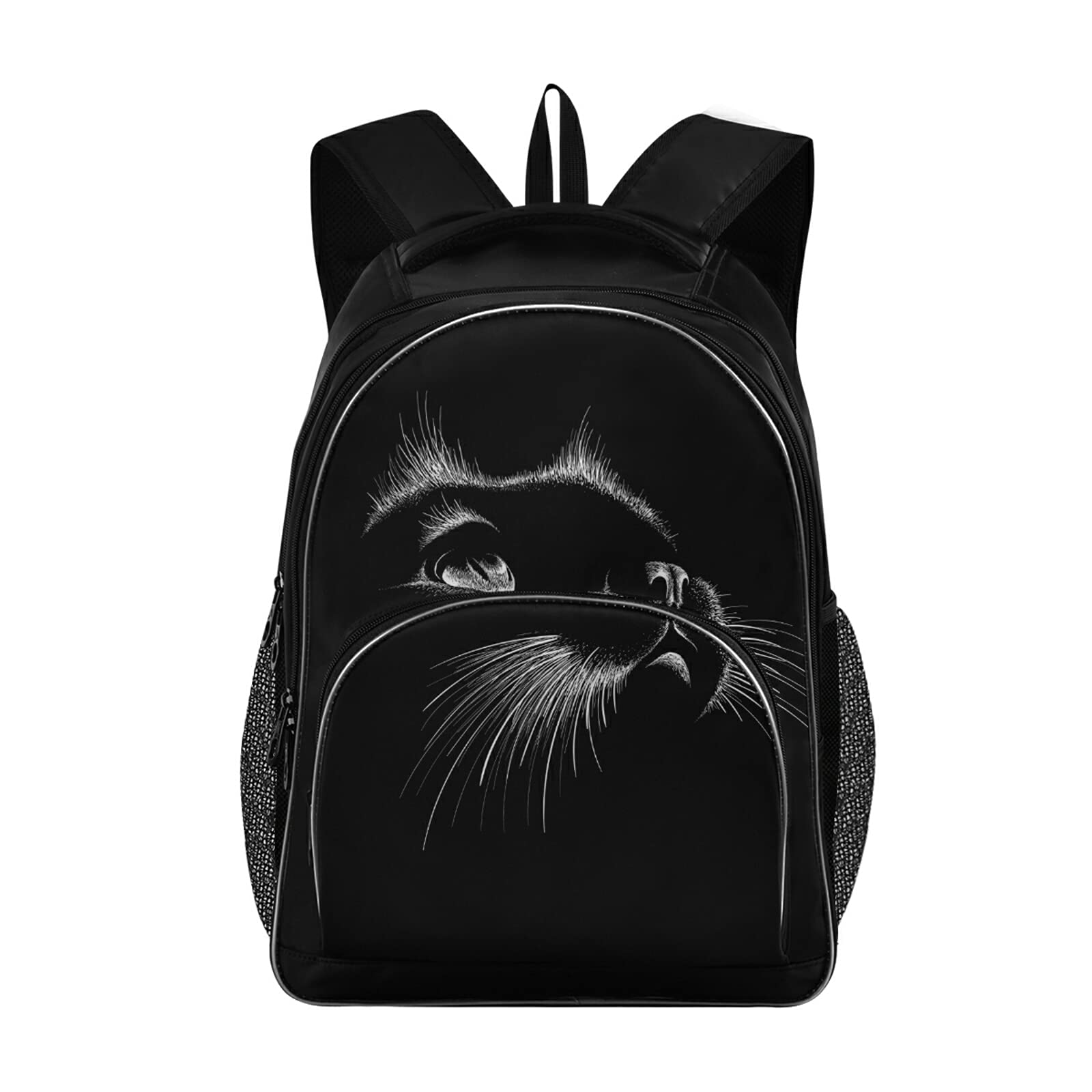 Stylish Black Cat Pattern School Backpack for Men & Teens - Laptop Bookbag with USB Charging Port - Perfect for College, Work & Travel