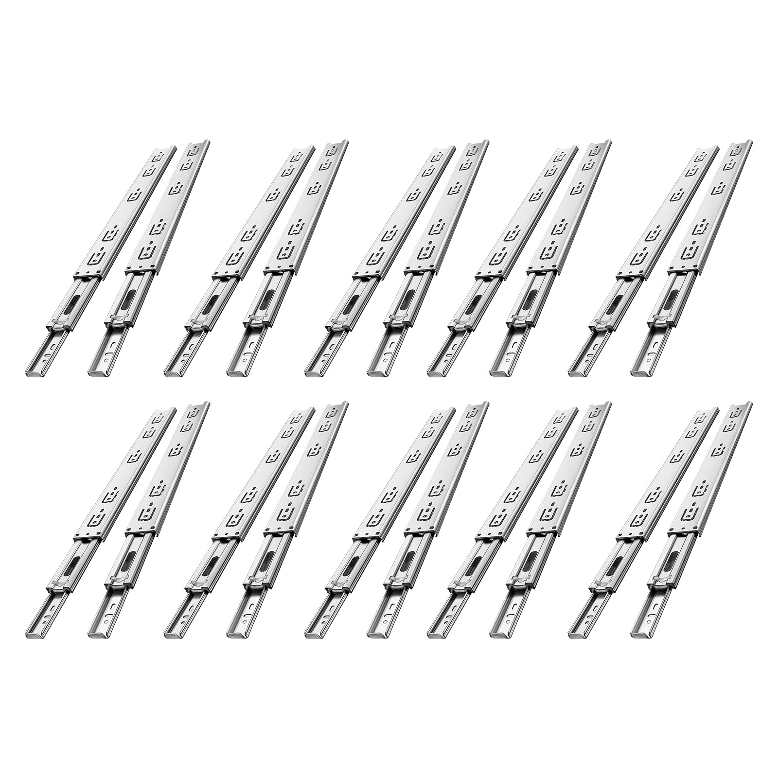 AOLISHENG 10-Pair Full Extension Drawer Slides Rails - 8/10/12/14/16/18/20/22/24 Inch Heavy Duty 100LB Load Capacity Ball Bearing Side Mount - Silver Metal Glides for Dressers, File Cabinets, Kitchen Drawers & Trash Cans