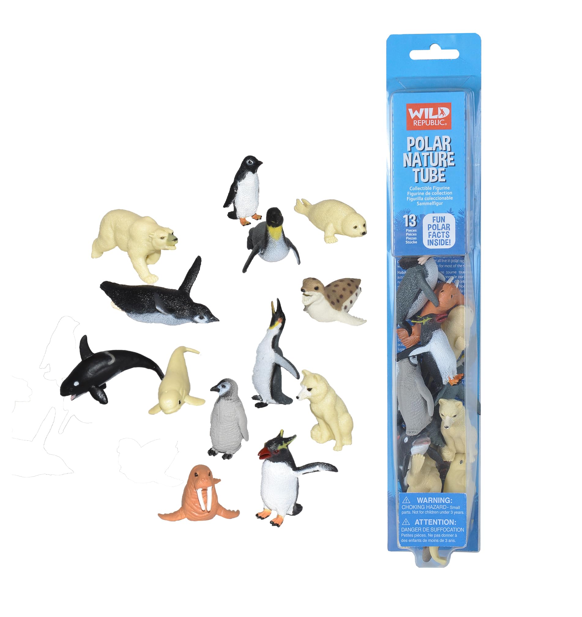 Wild Republic Polar Nature Tube - 13-Piece Arctic Animal Figures Set for Kids, Educational STEM Toys, Party Favors & Christmas Gifts - Perfect for Classroom Learning, Birthday Parties & Winter Themed Playtime