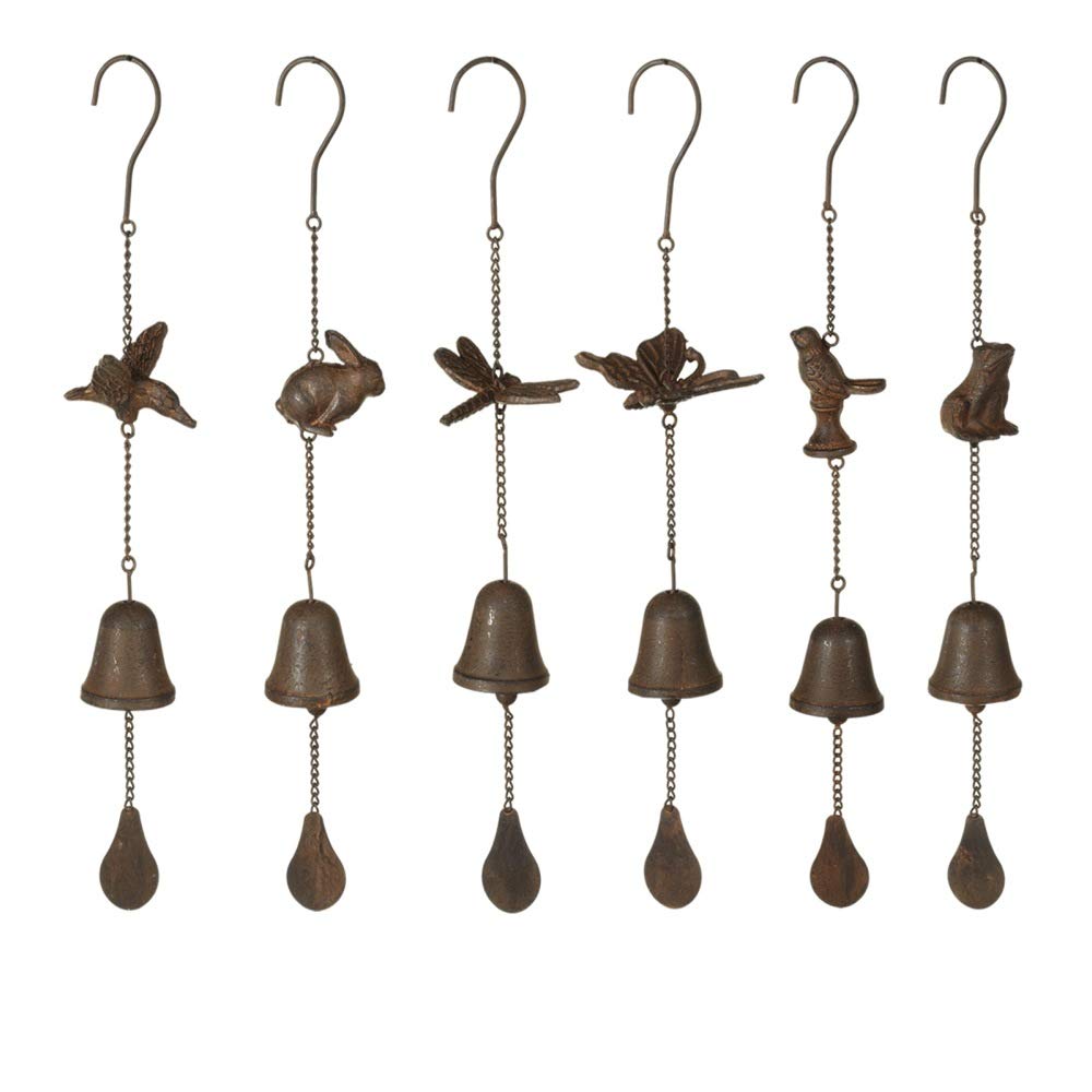 Set of 6 Rusted Brown Cast Iron Wind Chimes - 18.75