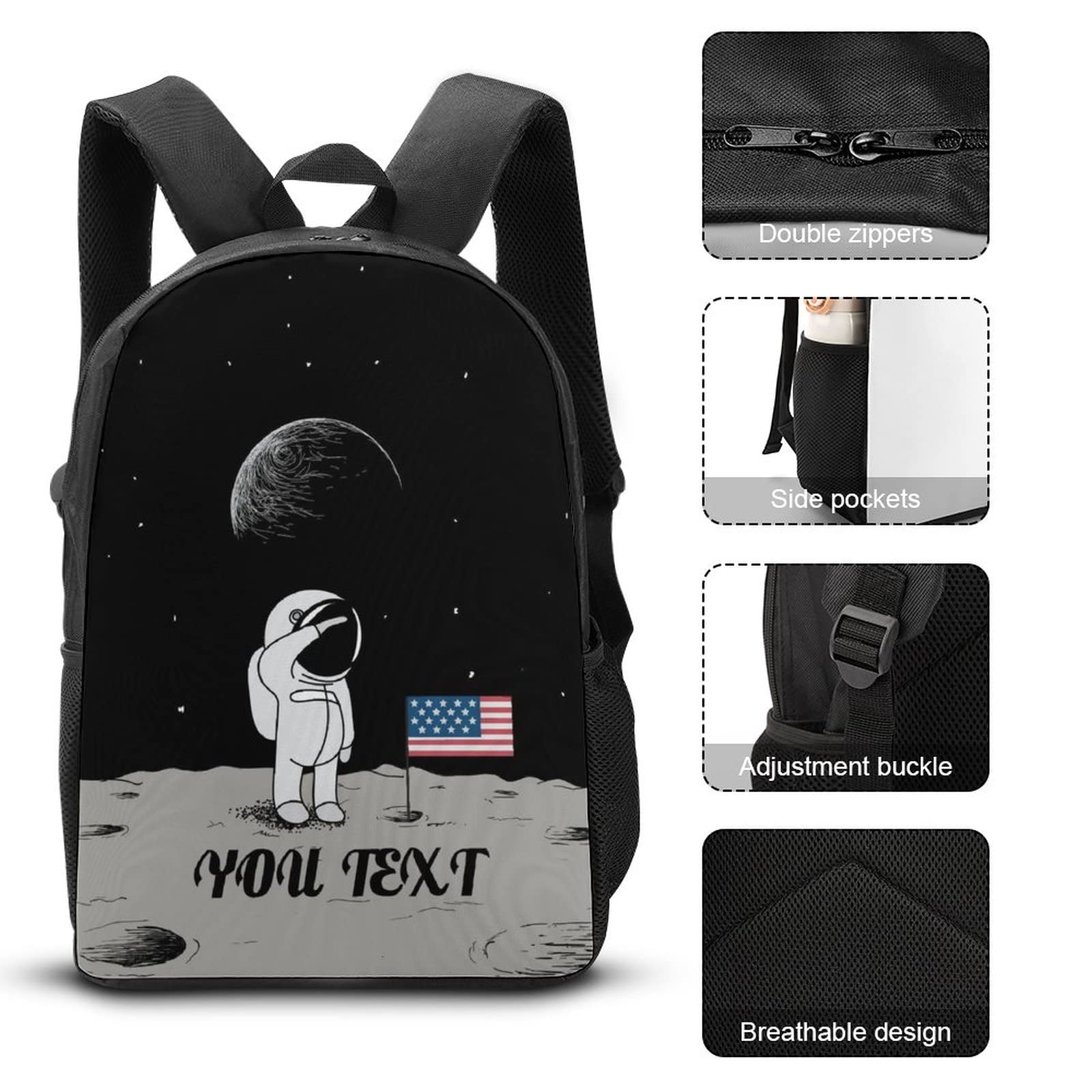 Custom Personalized Astronaut Moon Backpack Set - 3-Piece School Bag with Lunch Box & Pencil Case for Boys & Girls | Unique Name Embroidery | Space-Themed Bookbag for School, Travel & Outdoor Adventures