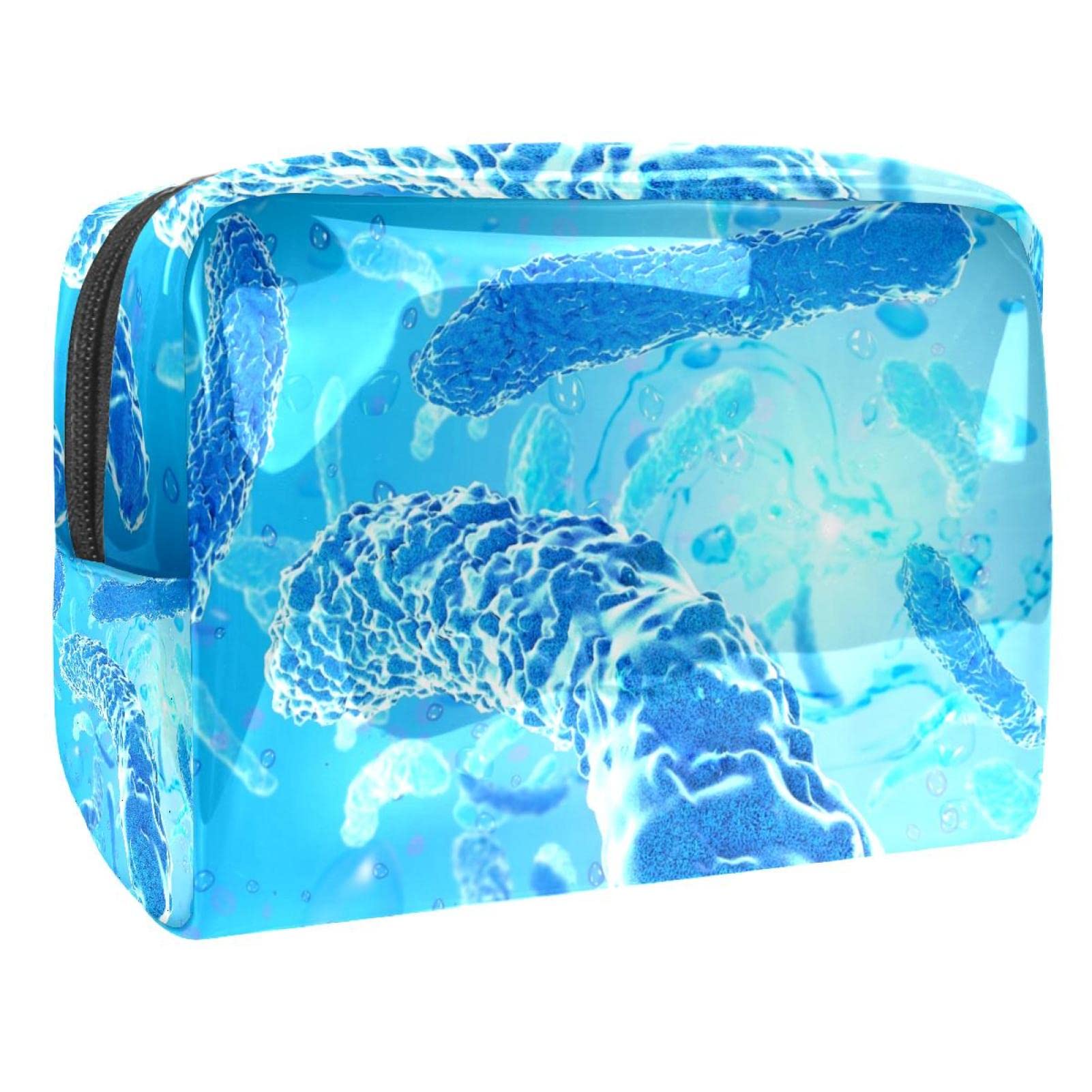 Blue Cylinder Cosmetic Case - Professional Travel Makeup Bag for Girls with Brush Holder | Portable Cosmetic Organizer & Storage Pouch | Perfect for Travel, Gym, and Daily Makeup Organization