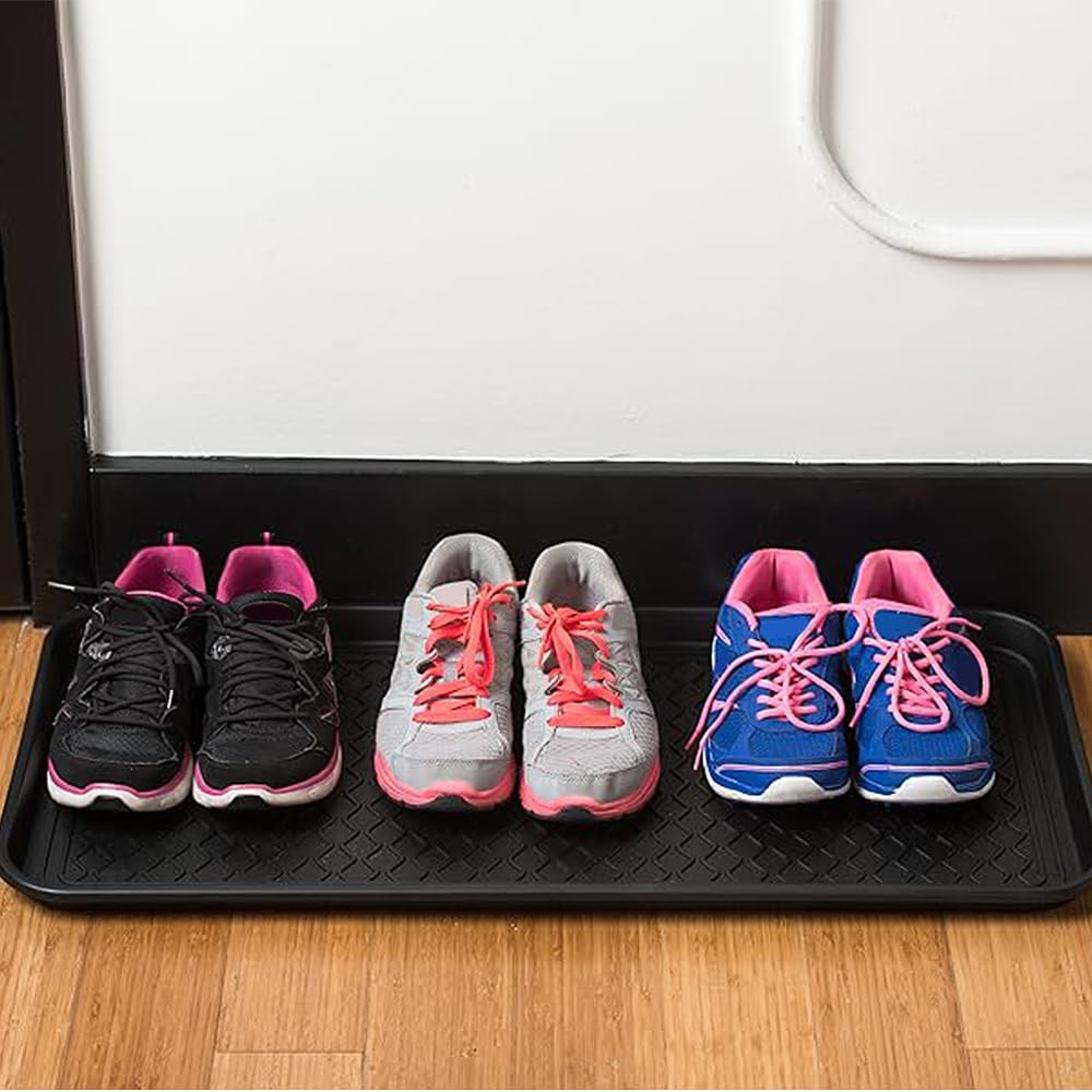 Premium Multi-Purpose Boot & Shoe Trays Set of 2 - Heavy Duty All-Weather Black Shoe Mats for Entryway, Mudroom & Garage (76x38x3cm) - Ideal as Pet Feeding Mats, Planter Trays & Durable Indoor/Outdoor Floor Protectors