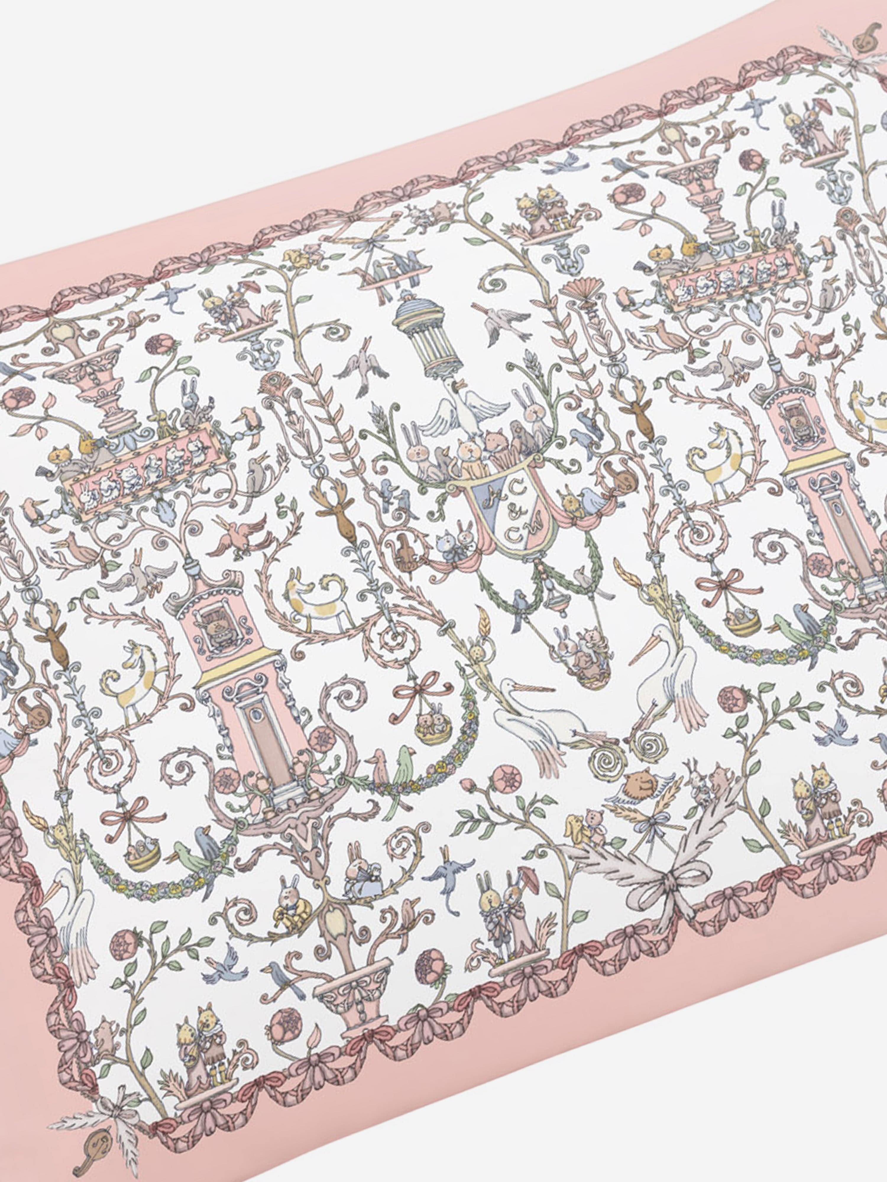 Atelier Choux & Caitlin Wilson Pink Satin Toile De Jouy Cushion Cover for Baby Girls - 40cm x 30cm - Perfect for Nursery Decor, Baby Showers & Gift Giving