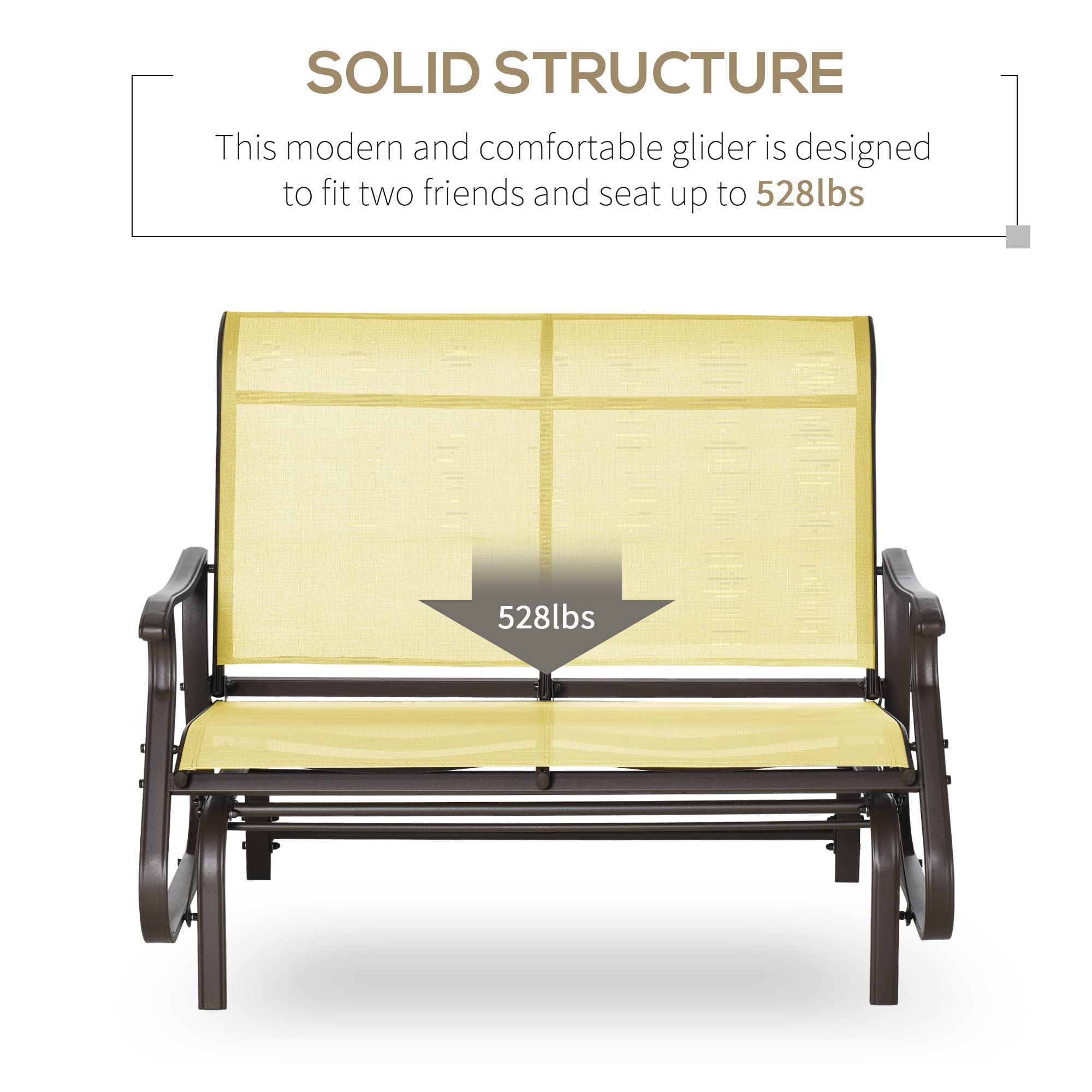 Outsunny 2-Person Outdoor Glider Bench - Patio Loveseat Chair with Powder Coated Steel Frame, 2-Seat Porch Rocking Glider for Backyard, Garden, Lawn & Deck - Perfect for Relaxing, Reading & Enjoying Nature (Beige)