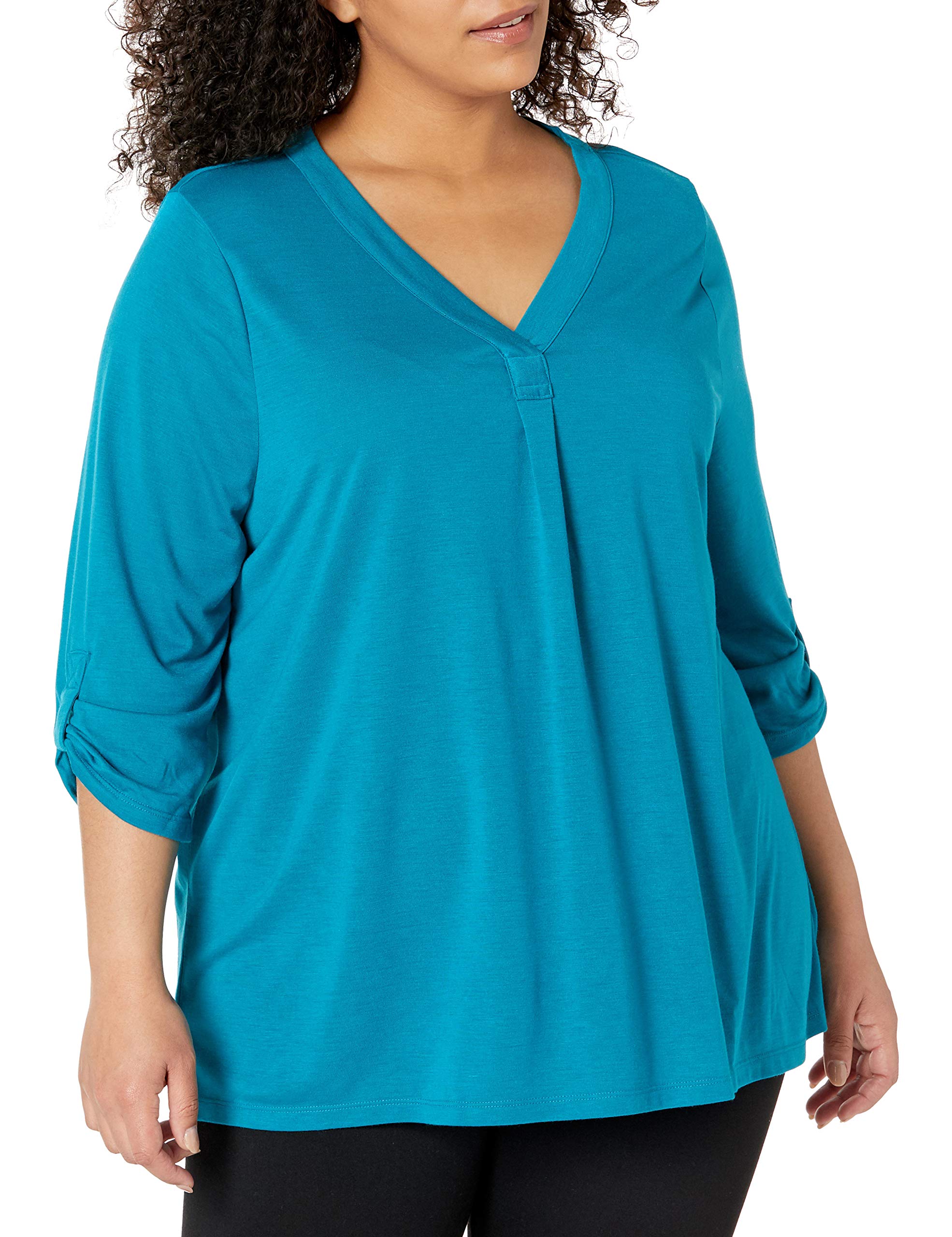 JUST MY SIZE Women's Plus Size Rolled Sleeve Tunic Top - Comfortable Casual Blouse for Work, Office & Everyday Wear