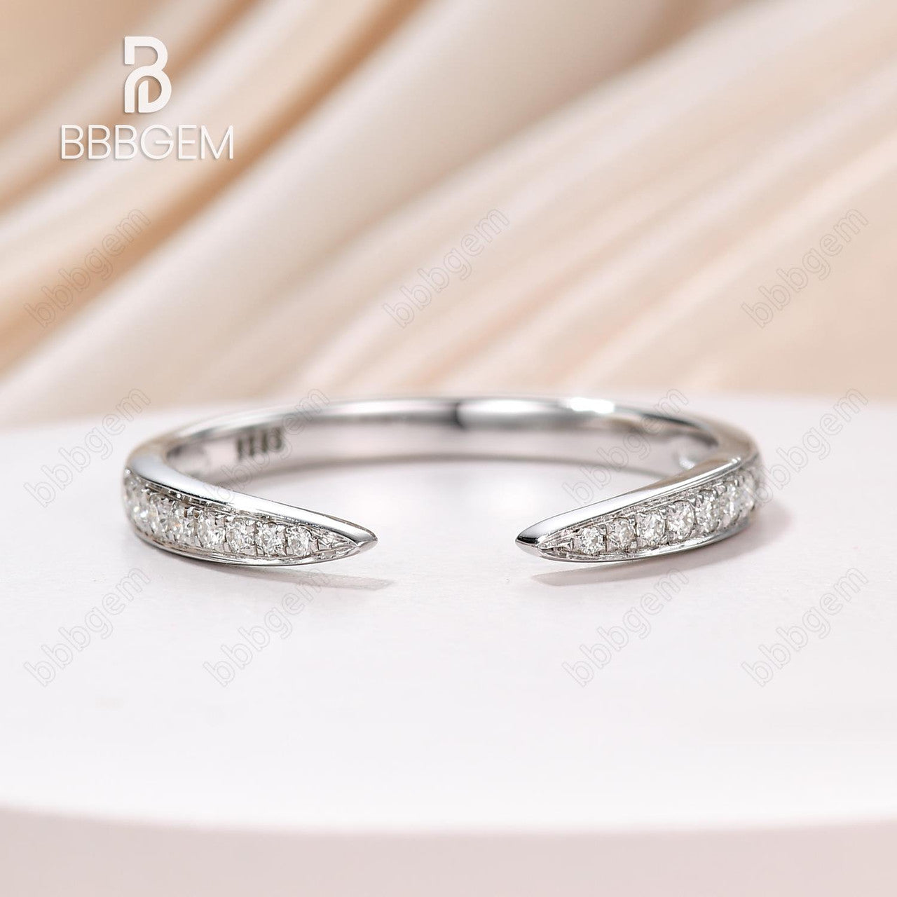 14K White Gold Moissanite Wedding Ring for Women - Sterling Silver Open Gap Contemporary Tapered Design | Perfect for Engagement, Anniversary & Bridal Jewelry Gifts