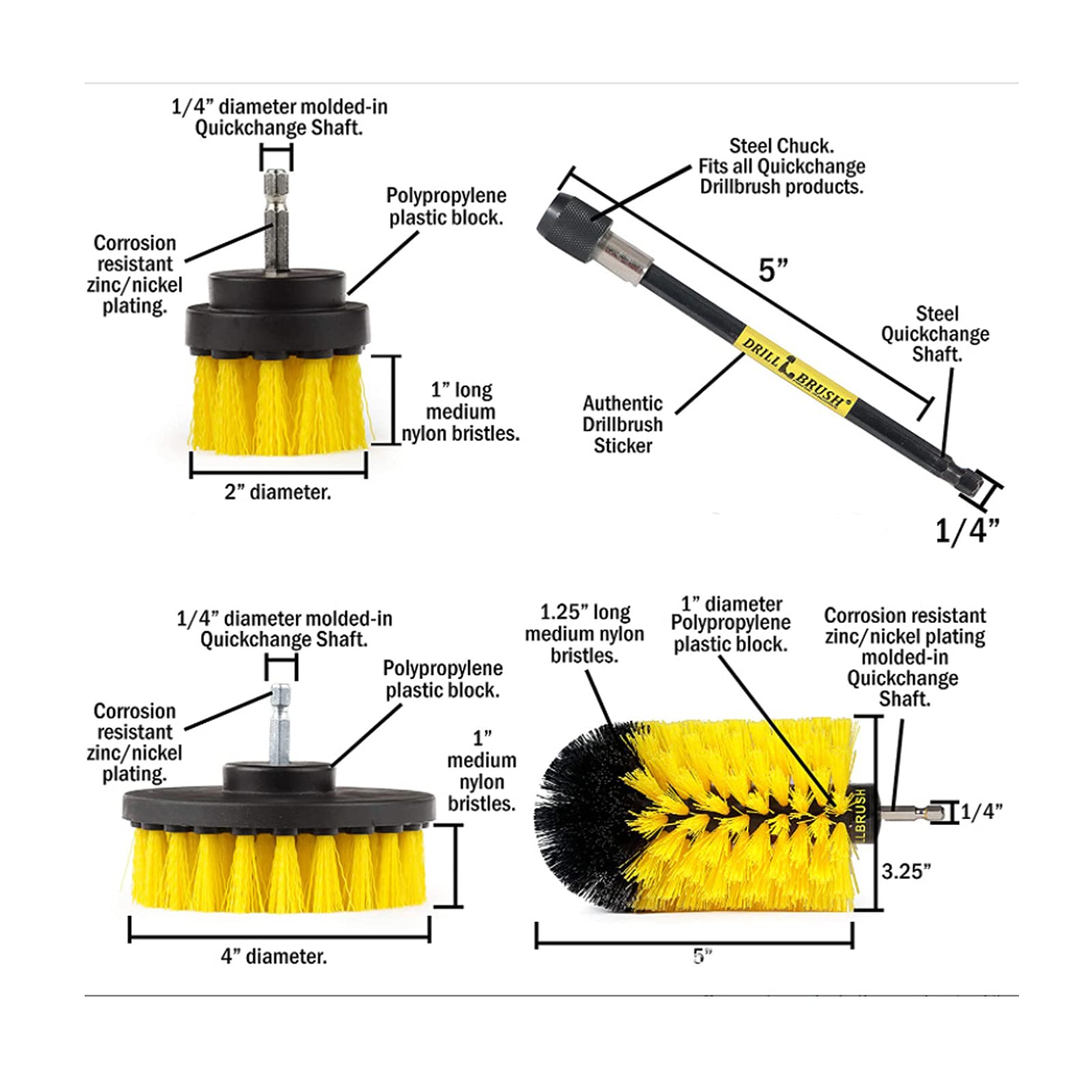 4 Pack Drill Brush Power Scrubber Cleaning Brush Set - Heavy Duty Scrub Pads for Car Detailing, Floor, Tub, Shower, Tile, Bathroom & Kitchen Cleaning - Includes Extended Accessories (4 Pieces) - Perfect for Deep Cleaning Stubborn Stains on Various Surfaces