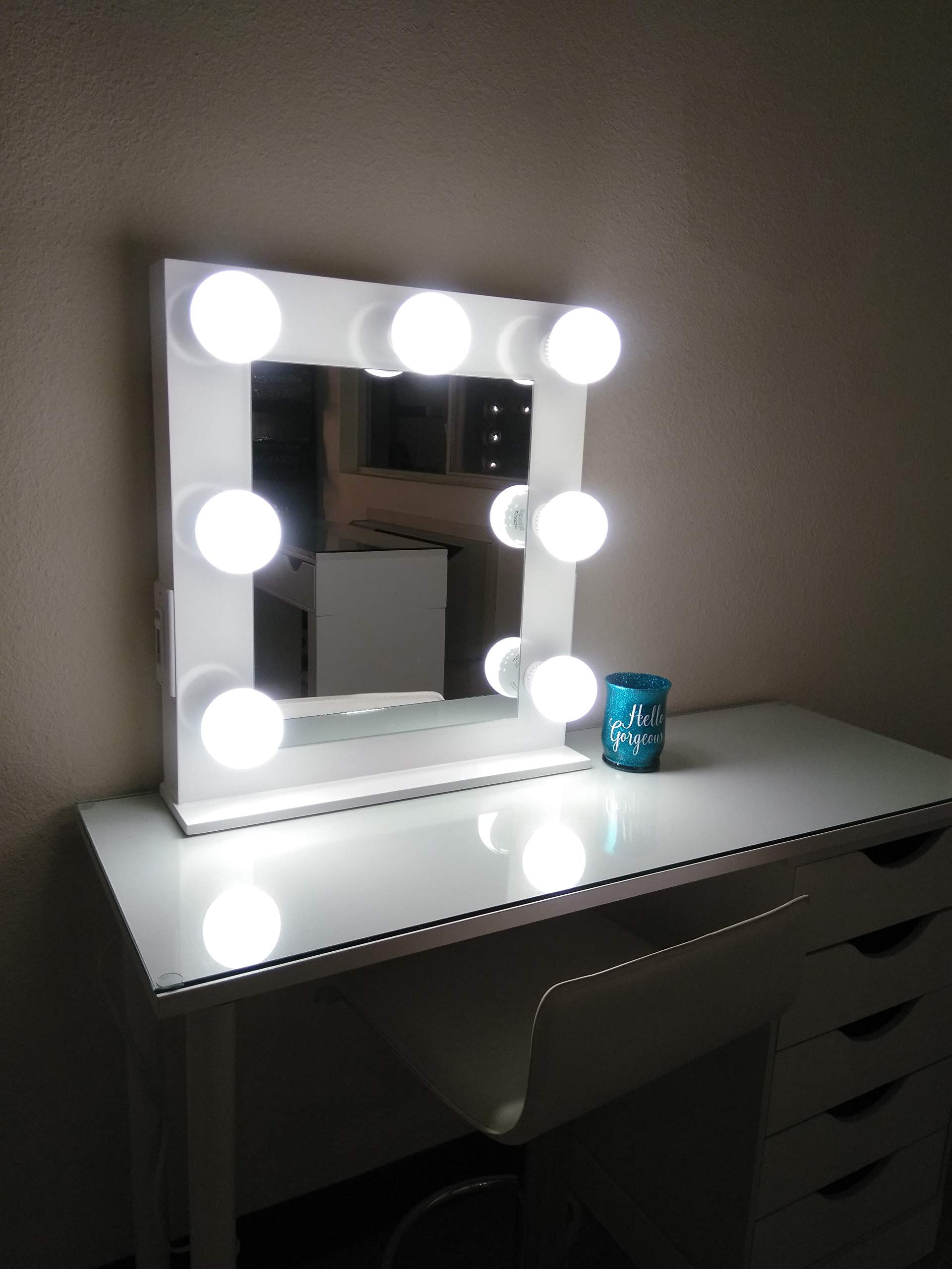 Hollywood Style LED Lighted Vanity Mirror with Dimmer - Freestanding Tabletop Makeup Mirror with Outlet Included - Perfect for Dressing Room, Bathroom, and Professional Makeup Artists