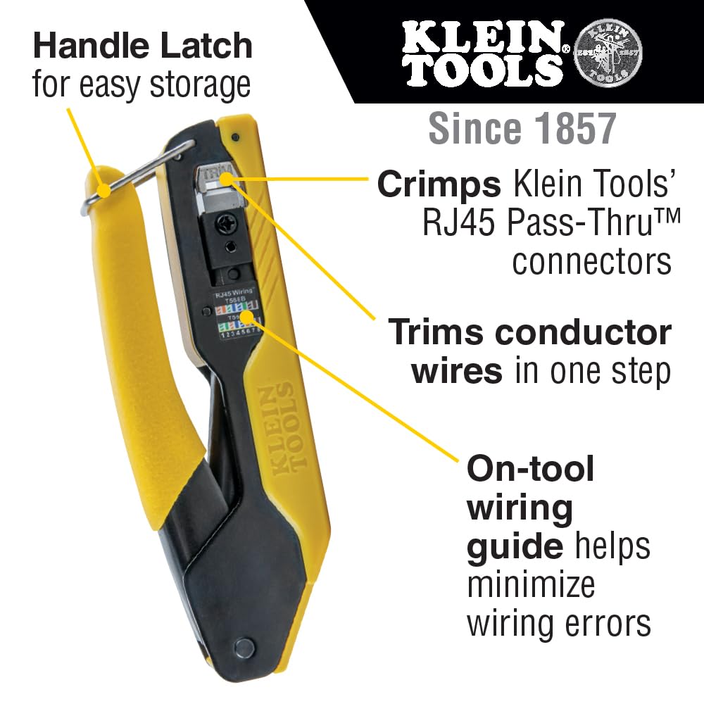 Klein Tools 80017 CAT6 Pass-Thru Crimper & 50-Pack Modular Plug Kit - Professional Data Cable Installation Tool Set for Network Wiring & Ethernet Connections