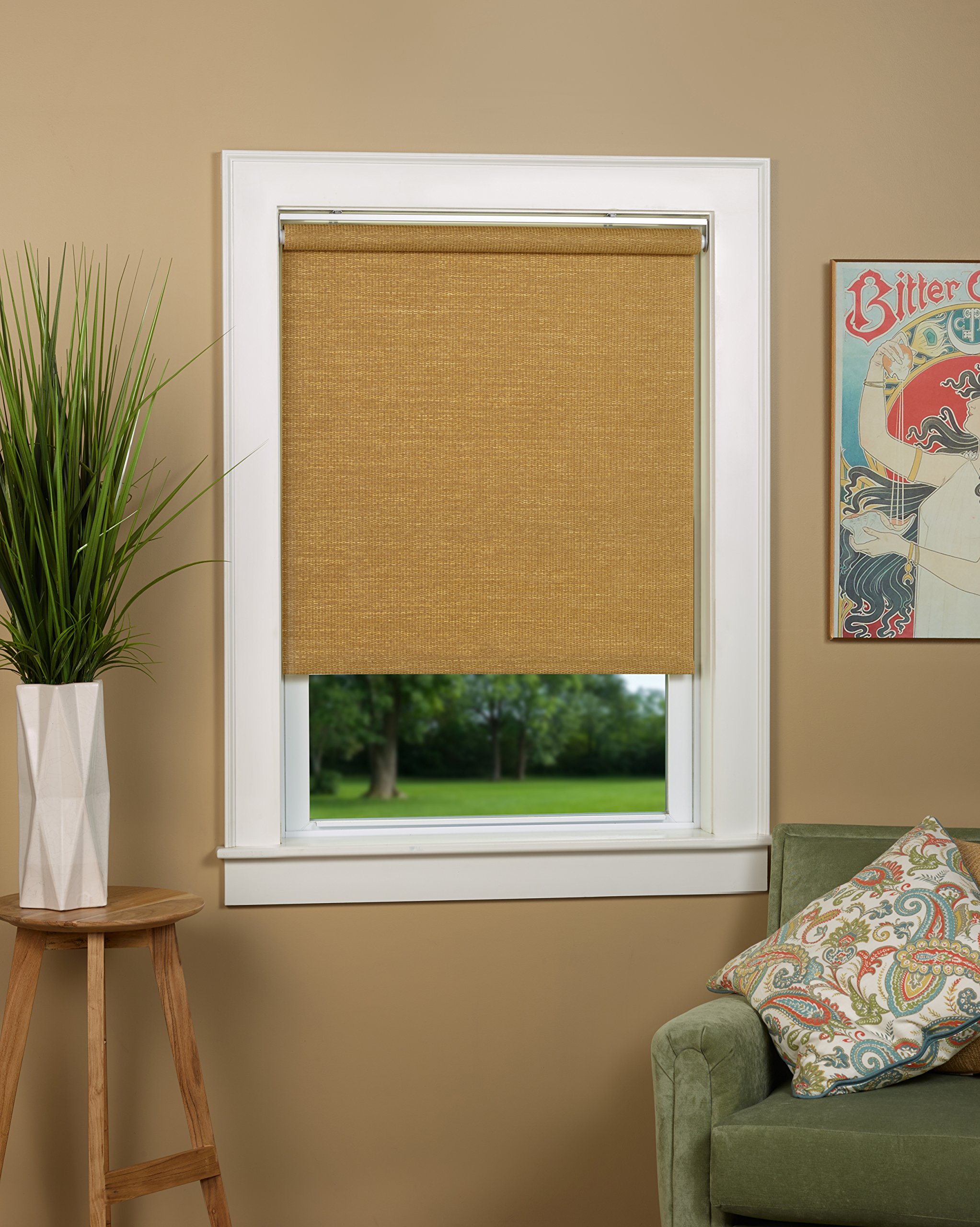 Textured Wicker Color Woven Cordless Spring Roller Shade - 31