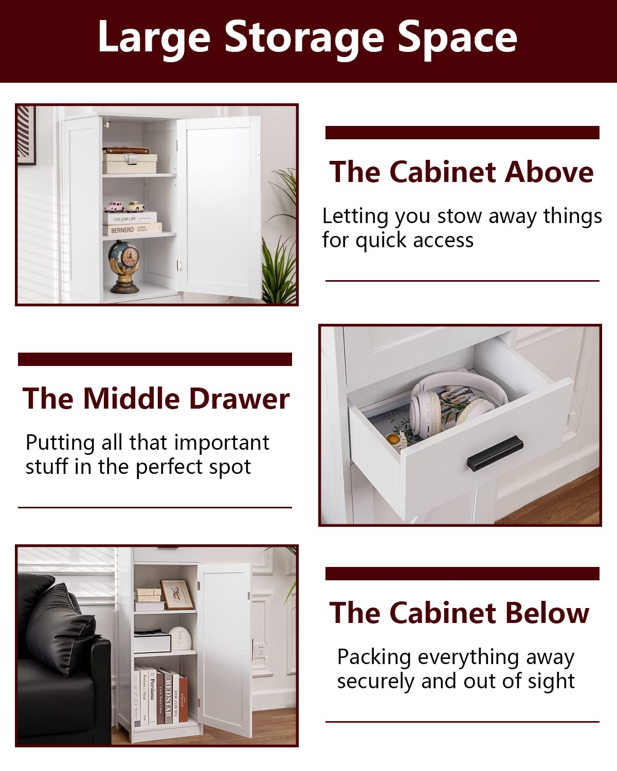 WEENFON 6-Shelf Tall Bathroom Storage Cabinet with Adjustable Shelves & Drawer - White Bathroom Organizer for Towels, Toiletries & Cosmetics - Perfect for Living Room, Home Office & Small Space Organization