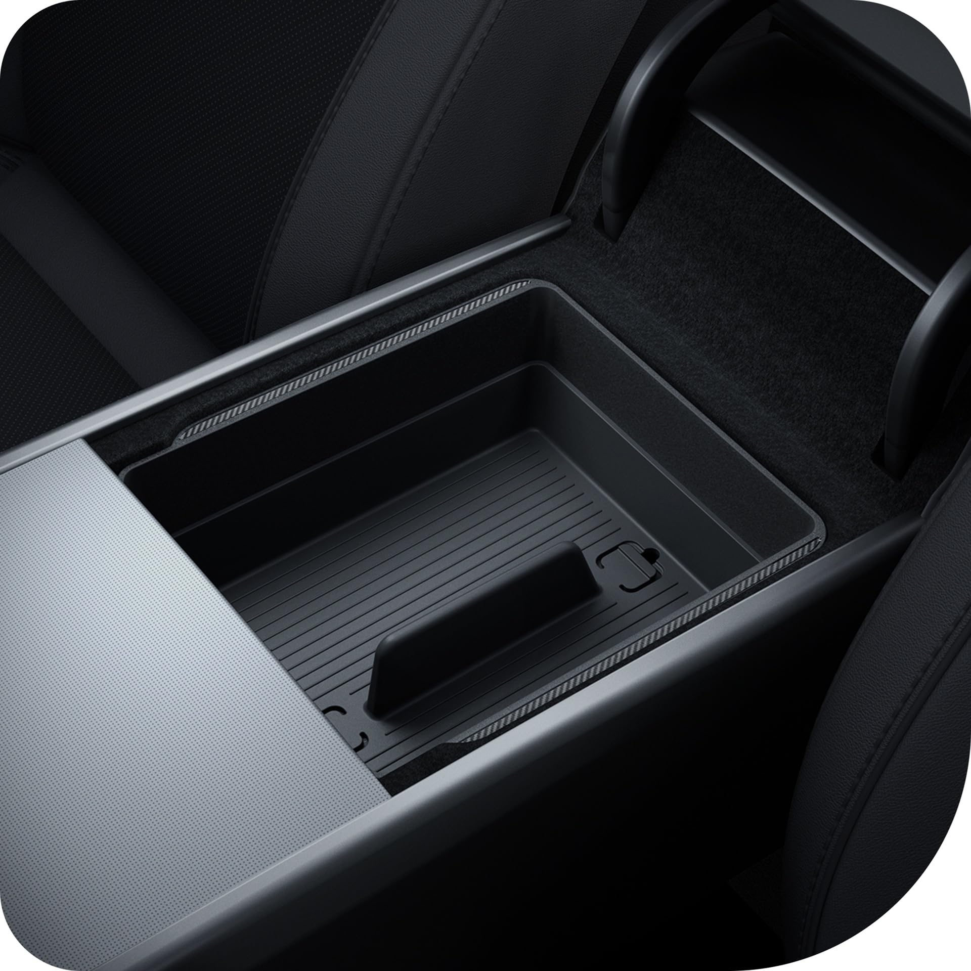 Spigen Premium Carbon Edition Armrest Console Organizer for Tesla Model Y 2025 (Juniper) & Model 3 2024-2025 (Highland) - Car Accessories Storage Solution for Phones, Wallets & Essentials