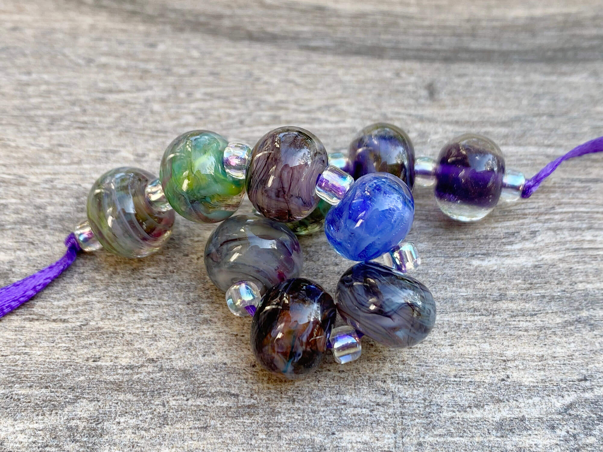 Handmade Purple Swirls Lampwork Glass Beads Set for Jewelry Making - DIY Bracelet, Necklace & Craft Projects (SRA Certified)