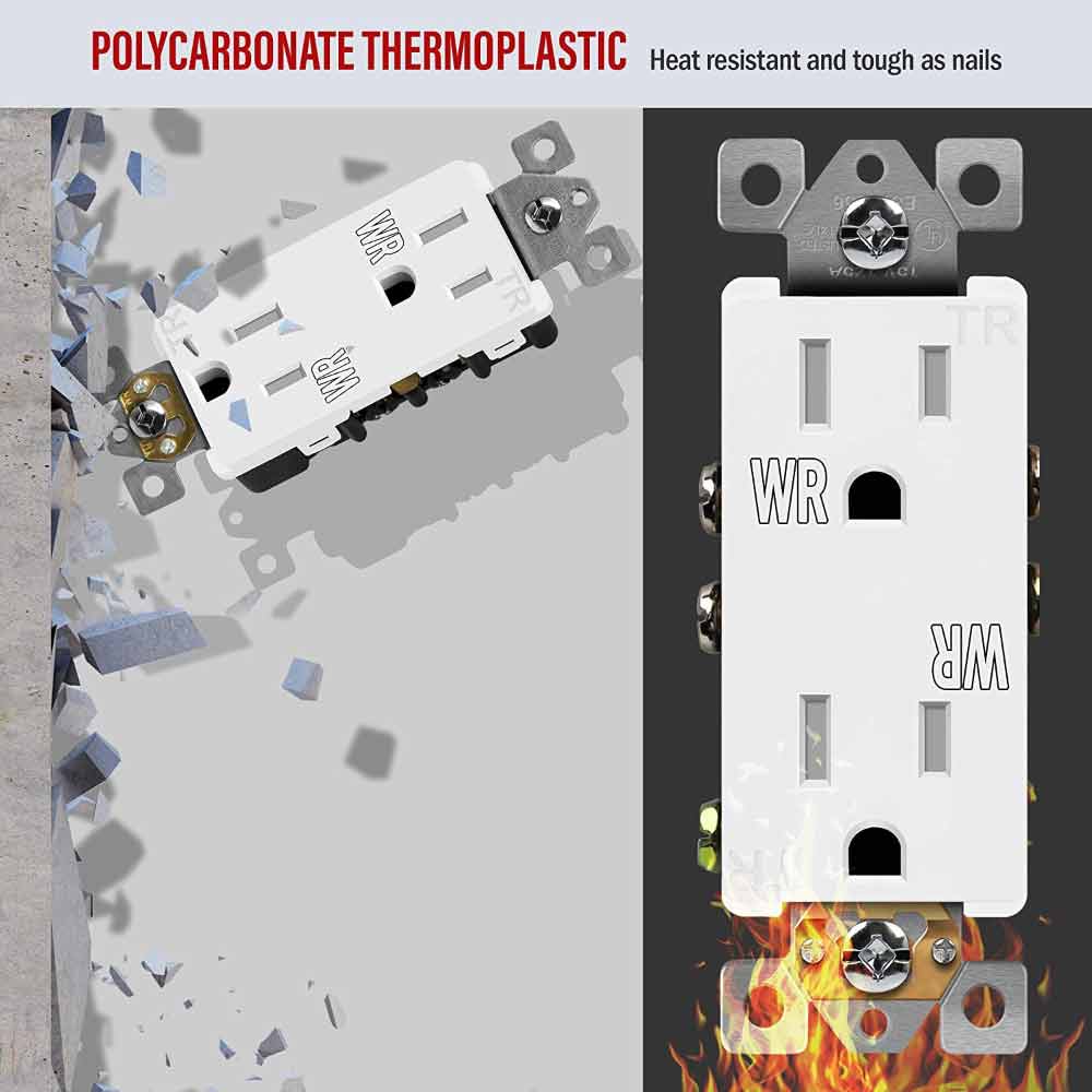 15 Amp Duplex Outlet - Tamper & Weather Resistant Electrical Receptacle, White - Ideal for Outdoor, Garage & Wet Location Use