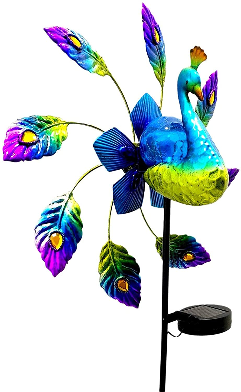 40 Inch Solar Peacock Stake Lights - Outdoor Metal Garden Decor with LED Solar Power for Patio, Yard, Lawn - Perfect for Landscape Lighting, Pathway Illumination, and Nighttime Decoration