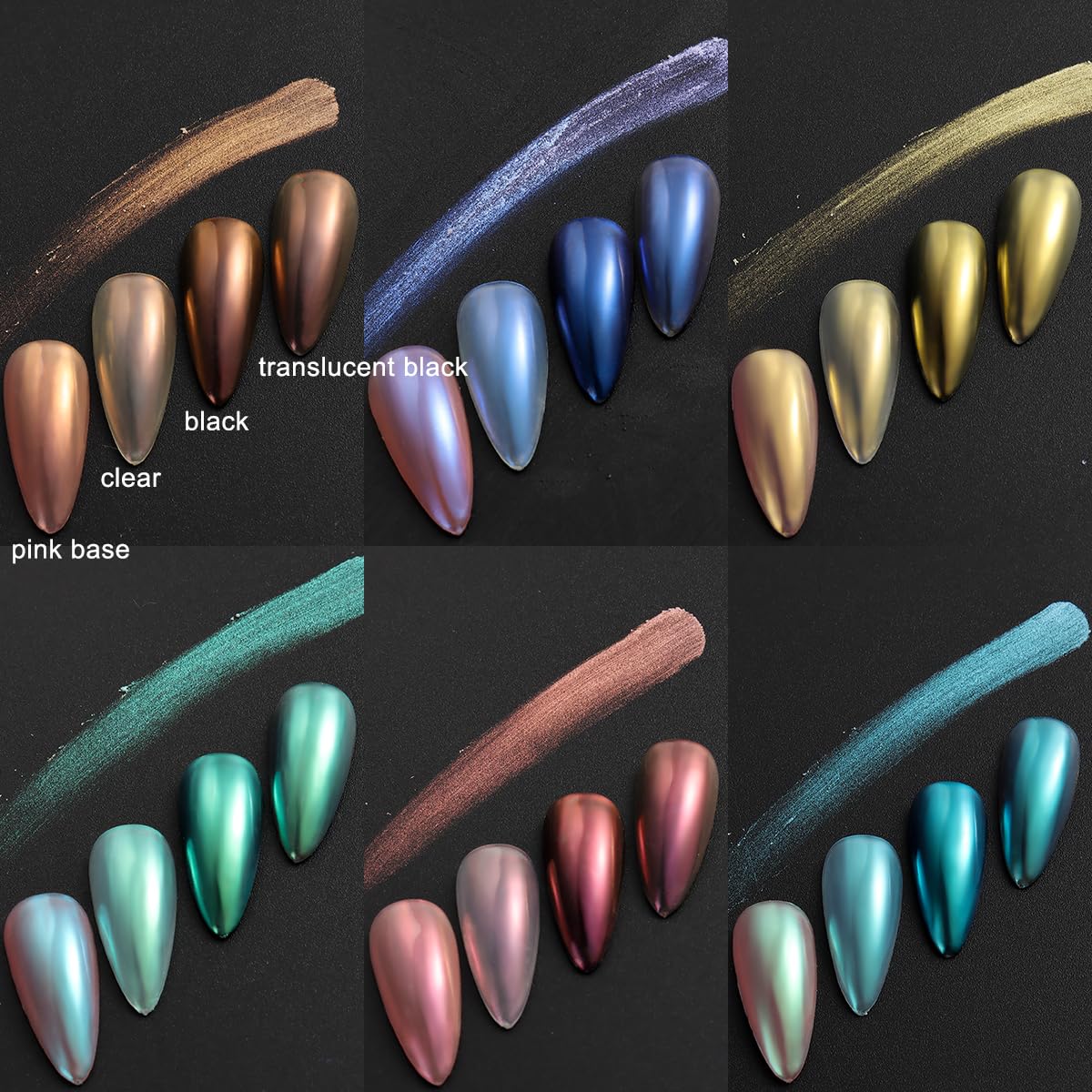6 Colors Translucent Chrome Nail Powder Set with French Tip Stickers - Iridescent Mermaid Nail Glitter for Summer Manicures | DIY Nail Art Supplies for Women, Perfect for Parties, Weddings & Beach Vacations