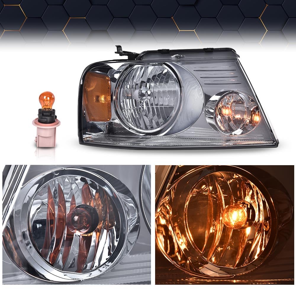 PIT66 Headlights for 2004-2008 Ford F150 & Lincoln Mark LT - Smoky Lens Chrome Housing - Perfect for Night Driving & Off-Roading