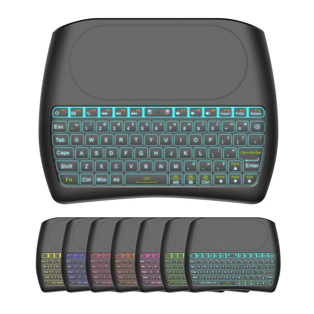 Mini Wireless Keyboard with Touchpad - Colorful Backlit Handheld Remote for PC, Laptop, Raspberry Pi 4, Android TV Box, KODI, Windows 7/8/10 - Perfect for Home Theater, Gaming & Smart TV Control