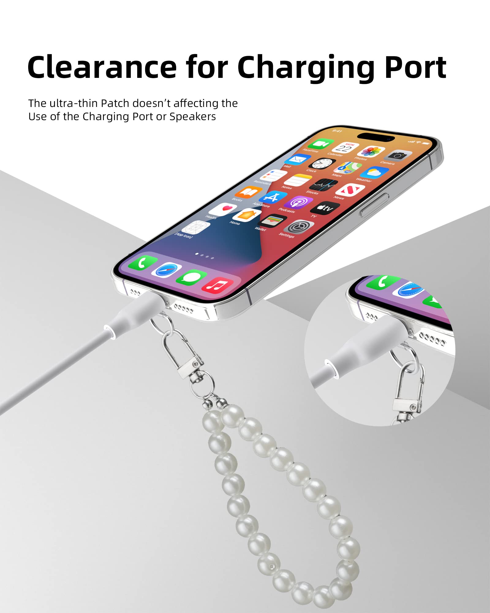 Amayo Universal Phone Lanyard - 8mm White Beaded Strap Compatible with All Smartphones & Phone Cases - Perfect for Work, Travel, and Hands-Free Convenience
