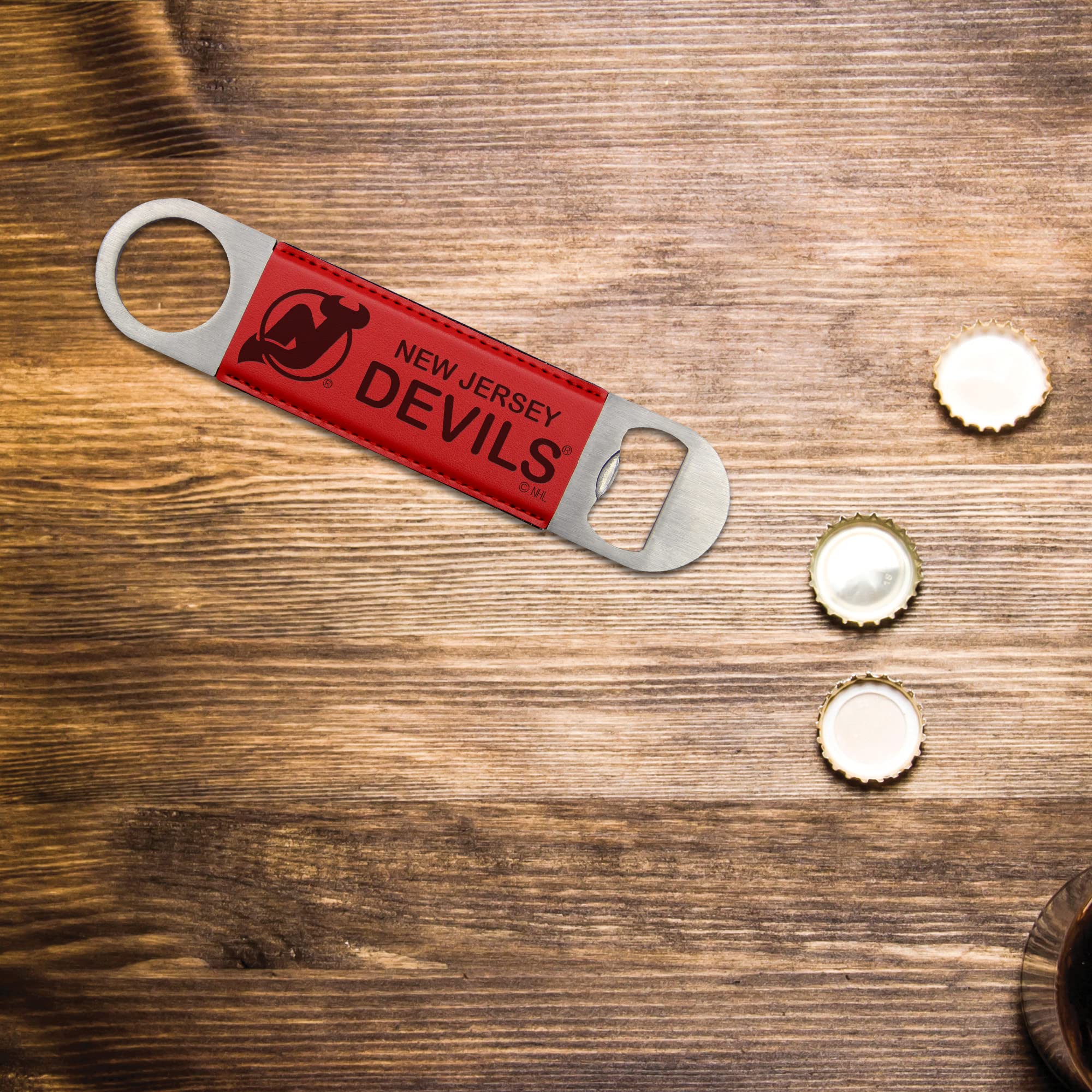 NHL Laser Engraved Bar Blade - Premium Faux Leather Beverage Accessory for Hockey Fans - Perfect for Game Day Parties, Sports Bars & Man Caves