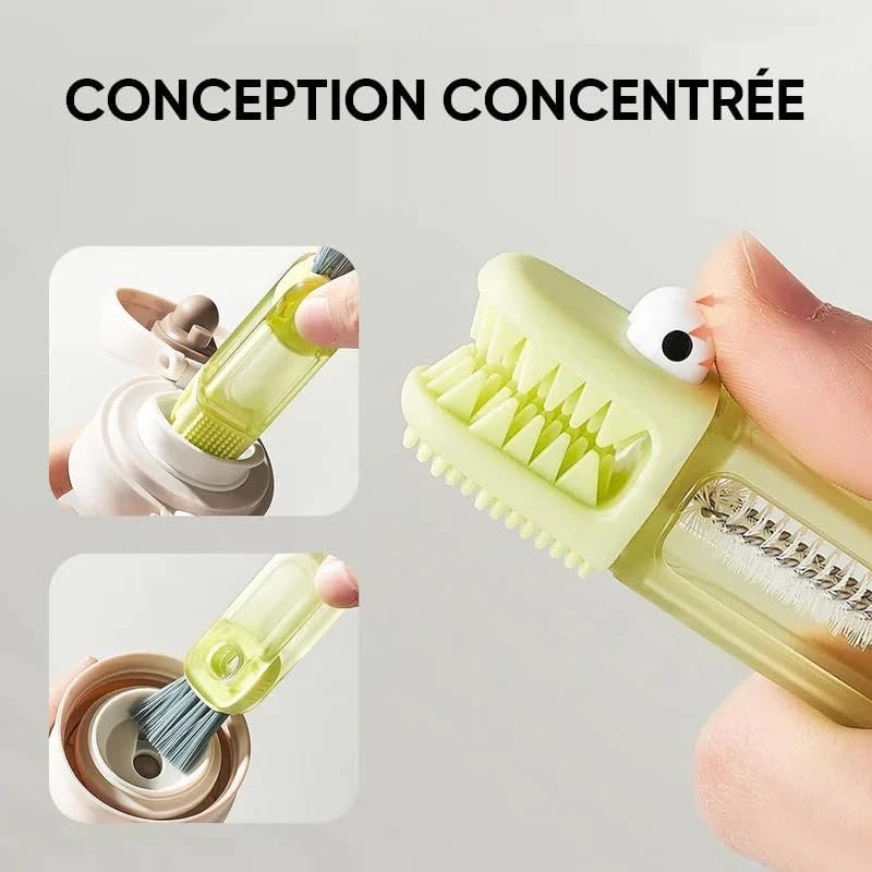 2024 New 4-in-1 Multifunctional Cleaning Brush Set - Bottle Brush, Crevice Cleaner, Cup Lid Scrubber & 360° Deep Clean Tool for Kitchen, Baby Bottles, Vases & Hard-to-Reach Areas | Portable Flower Crocodile Brush (A12)