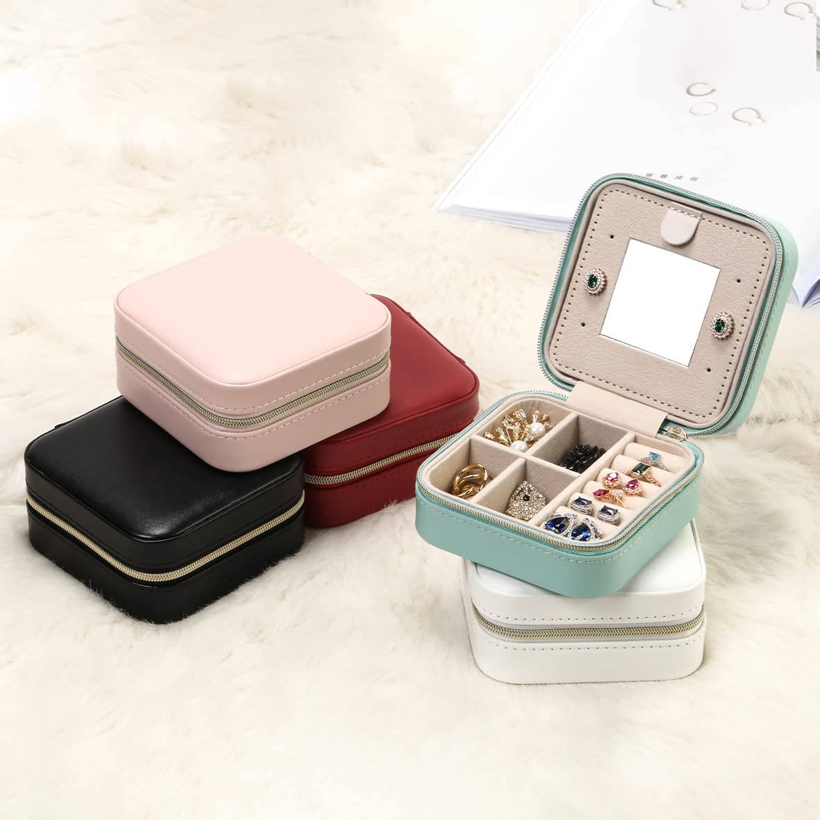Portable Jewelry Travel Case with Mirror - Small Jewelry Organizer Box for Rings, Earrings, Necklaces | Compact Storage for Travel, Home & Gifts (Blue)