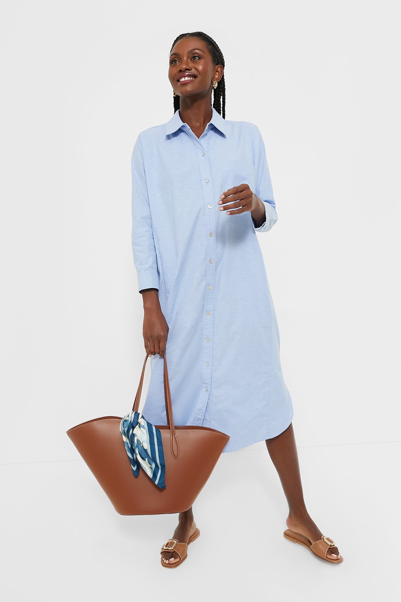 Blue Lightweight Oxford Aria Dress - Breathable Summer Casual Dress for Women | Perfect for Office, Travel & Outdoor Activities
