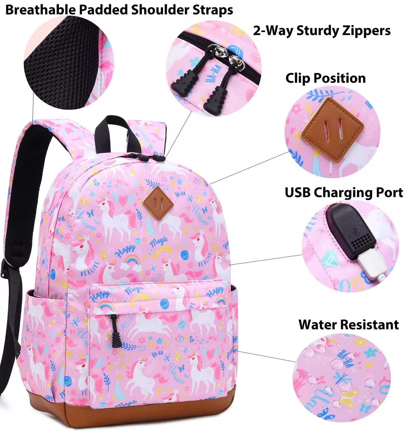 Soekidy Girls Backpack for School - Cute Fox & Unicorn Design, Lightweight Kids Bookbag Set for Preschool & Elementary Students | Perfect for Daily Use, Travel & Outdoor Adventures