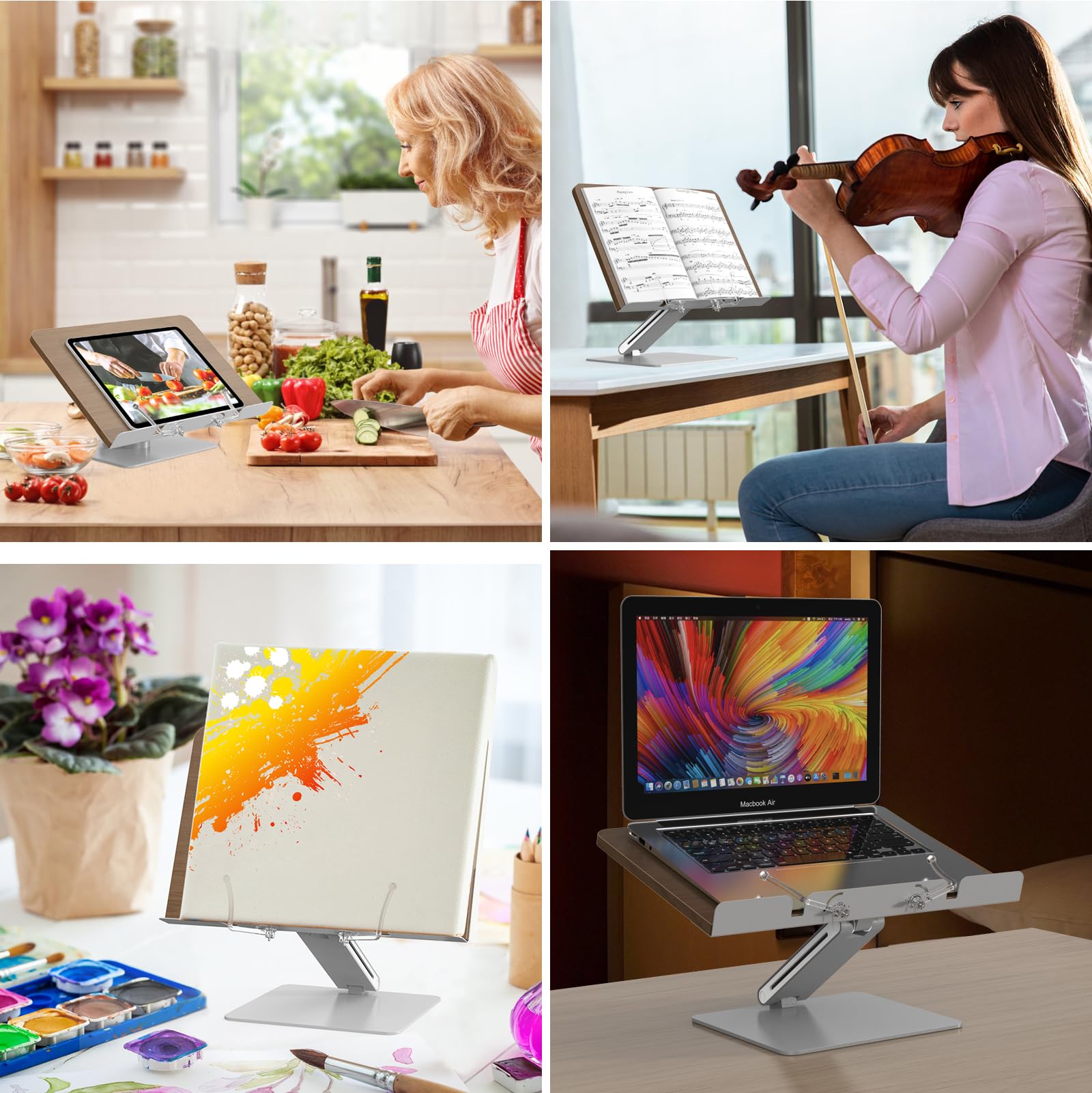 Adjustable Book Stand for Reading - Foldable Desktop Cookbook Holder with Page Clips | Perfect for Kitchen, Home Office, Study & Tablet/Kindle Use | Durable Reading Stand for Cookbooks, Laptops & E-Readers