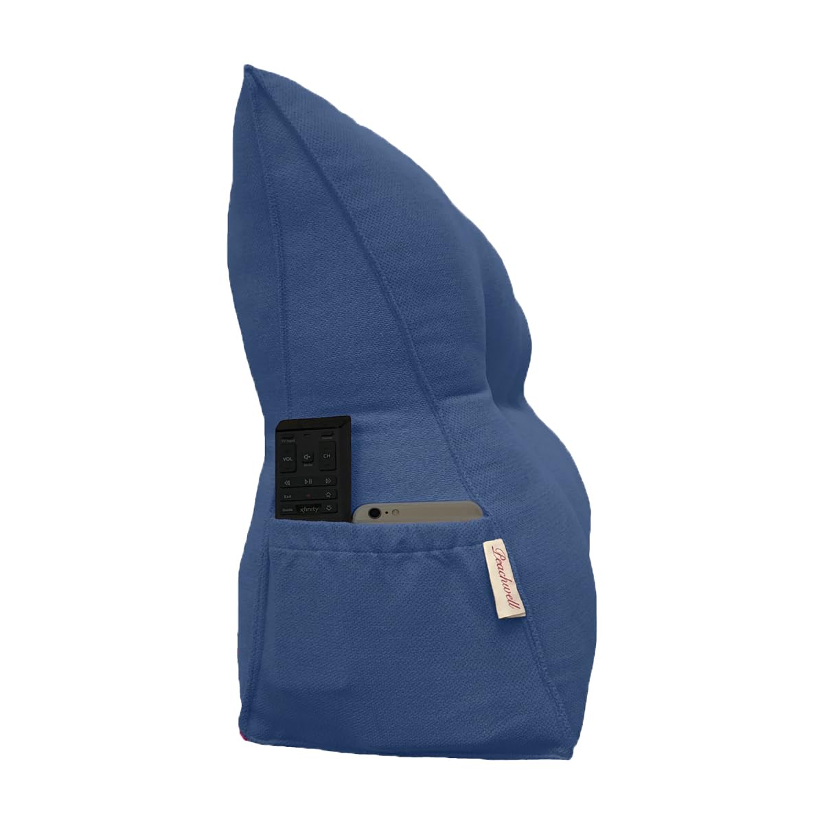 Large Triangular Reading Bed Rest Pillow with Removable Cover & Side Pockets - Queen Size (59x8x20in) - Perfect for Reading, Watching TV, or Lounging in Bed - Blue