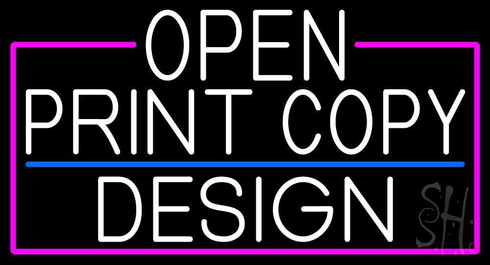 13x24 Inch White Open Print LED Neon Sign with Pink Border - Clear Acrylic Backing & Dimmer - Bright Premium Indoor Neon Light for Computer Stores, Electronics Shops, Gaming Rooms & Home Decor