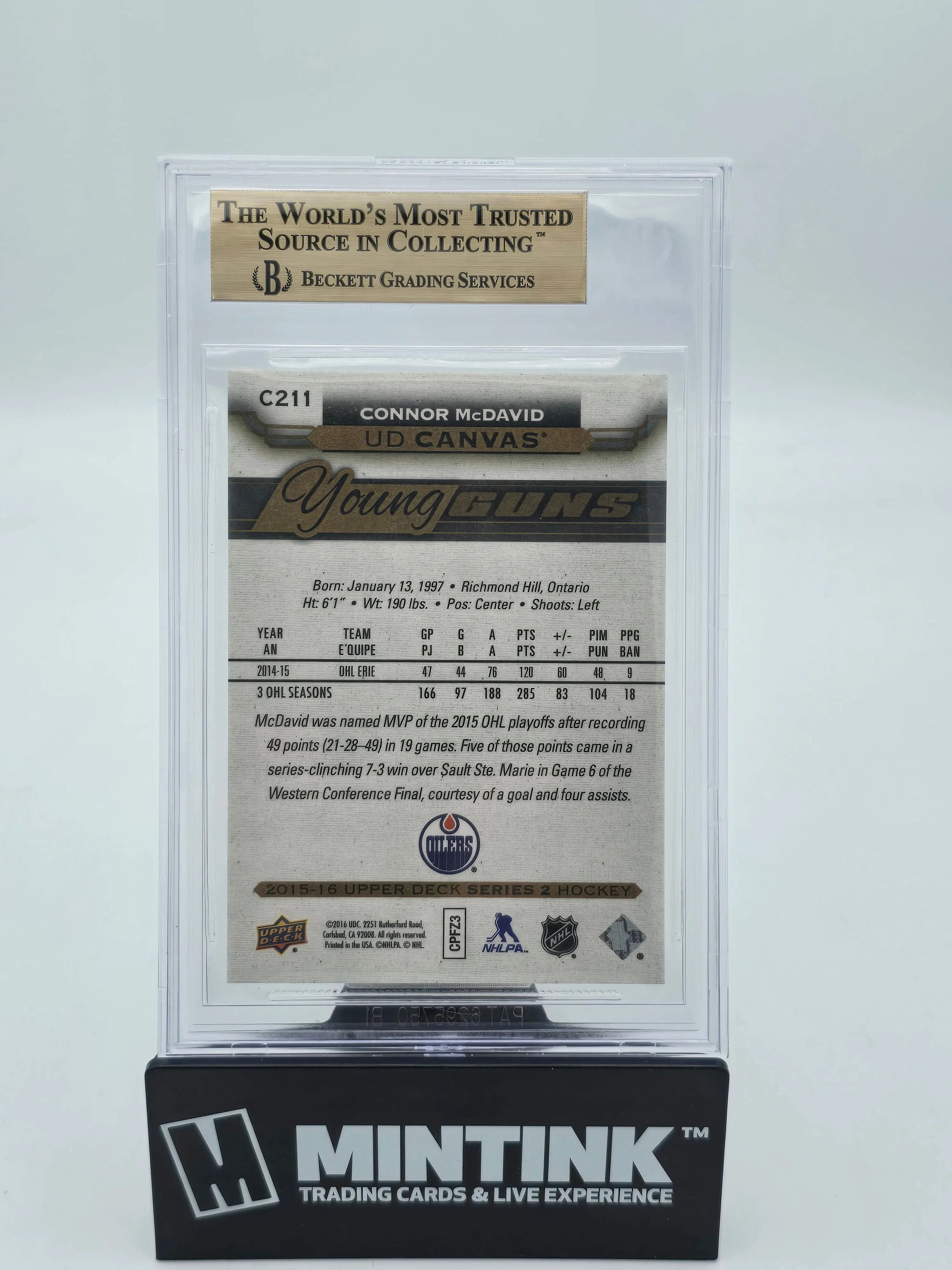 2015-16 Upper Deck Series 2 UD Canvas Young Guns Rookie Card Connor McDavid BGS 9.5 Gem Mint - Perfect for Hockey Card Collectors and NHL Memorabilia Enthusiasts