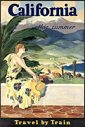 Vintage 1930s California Summer Train Travel Poster - Retro Wall Art for Home, Office & Travel Enthusiasts - Perfect for Decor, Gifts & Nostalgic Displays