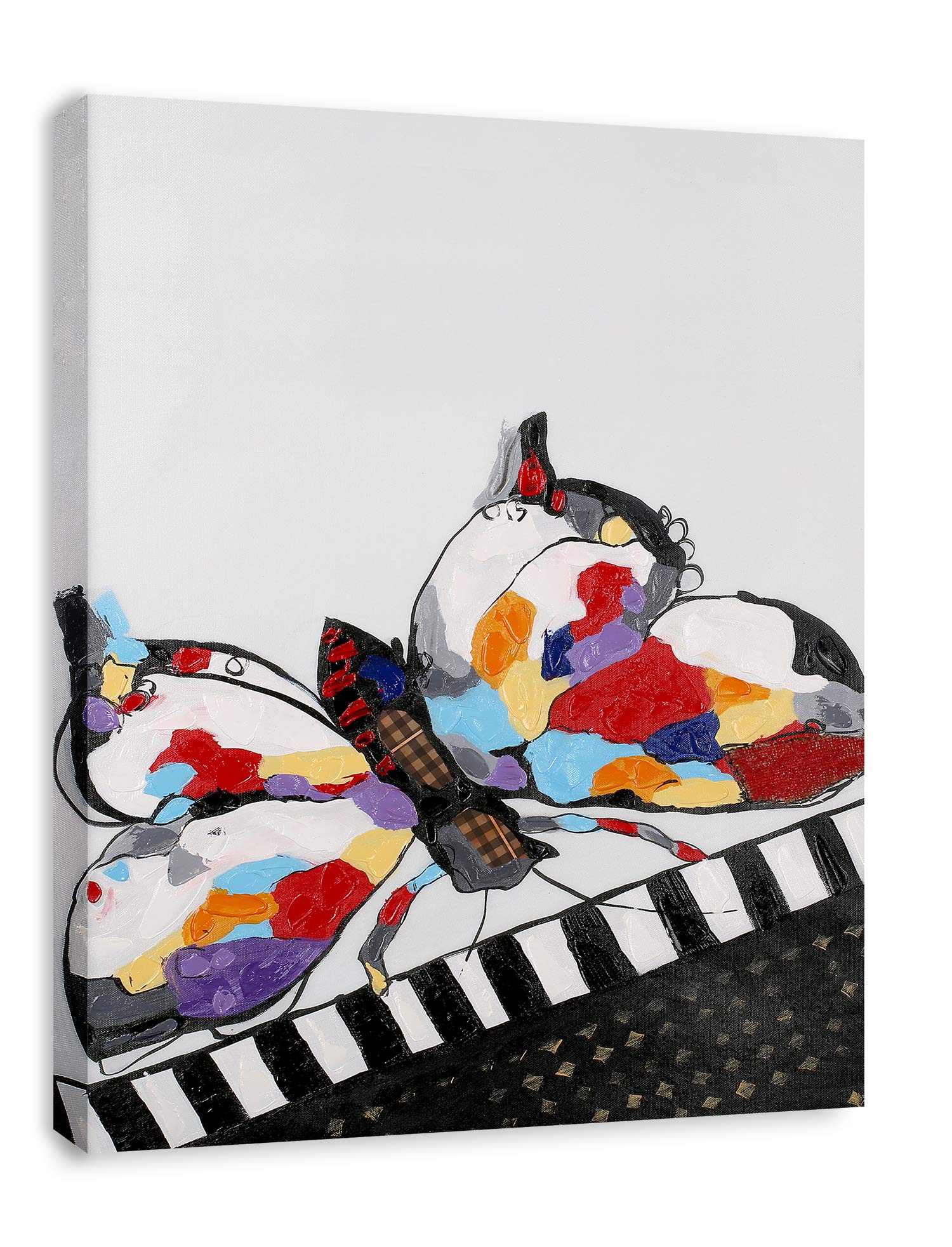 Butterfly Playing Piano Modern Pop Animal Art - Framed Canvas Print Wall Decor for Living Room, Bedroom & Office - 27x39 Inch Gallery Wrapped Inner Frame - Unique Home & Gift Idea