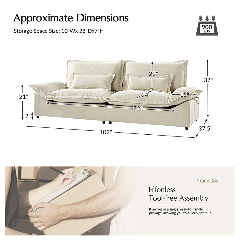 Fabiola Mini Sofa with Storage & Seamless Design - Compact Modern Loveseat for Small Spaces, Living Room, Bedroom or Dorm