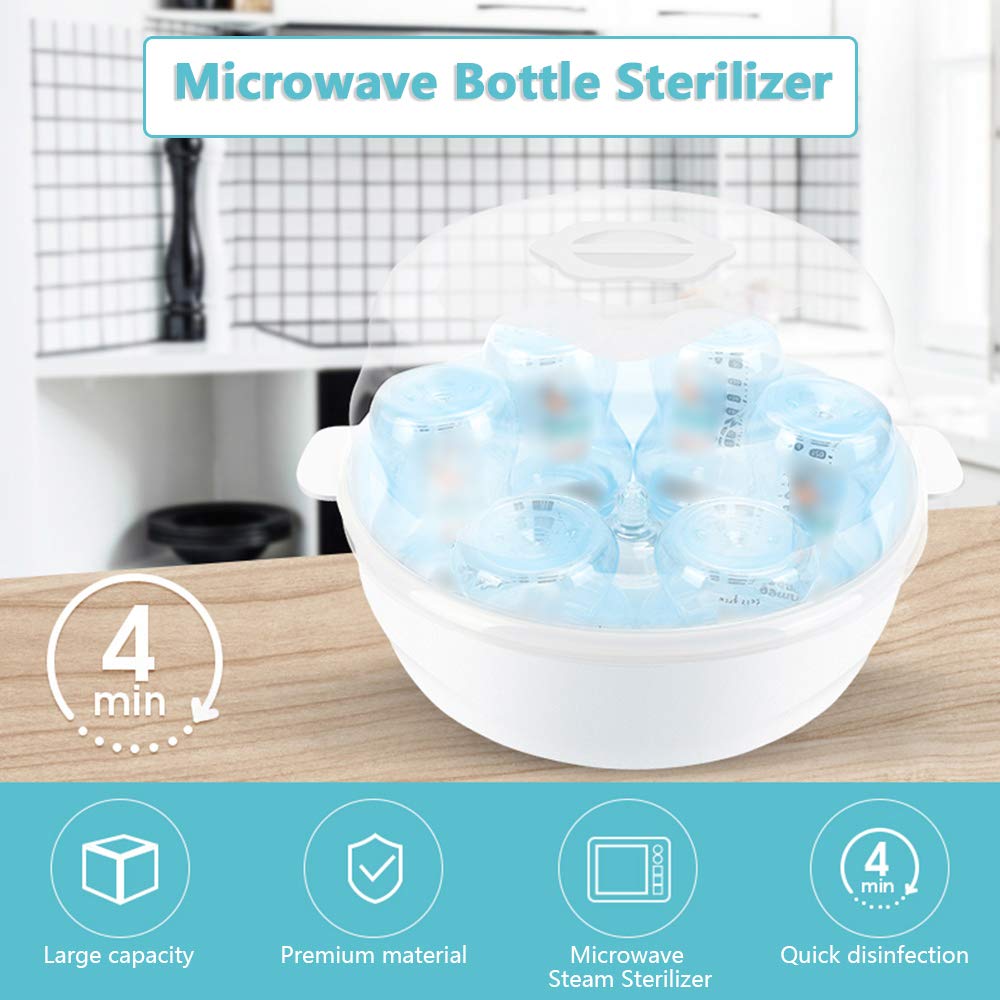 GEOINU Microwave Baby Bottle Sterilizer - Steam Sterilizer for 6 Bottles, Pacifiers & Cups - Quick 2-6 Minute Disinfection - Perfect for Nursery, Travel & Daycare Use