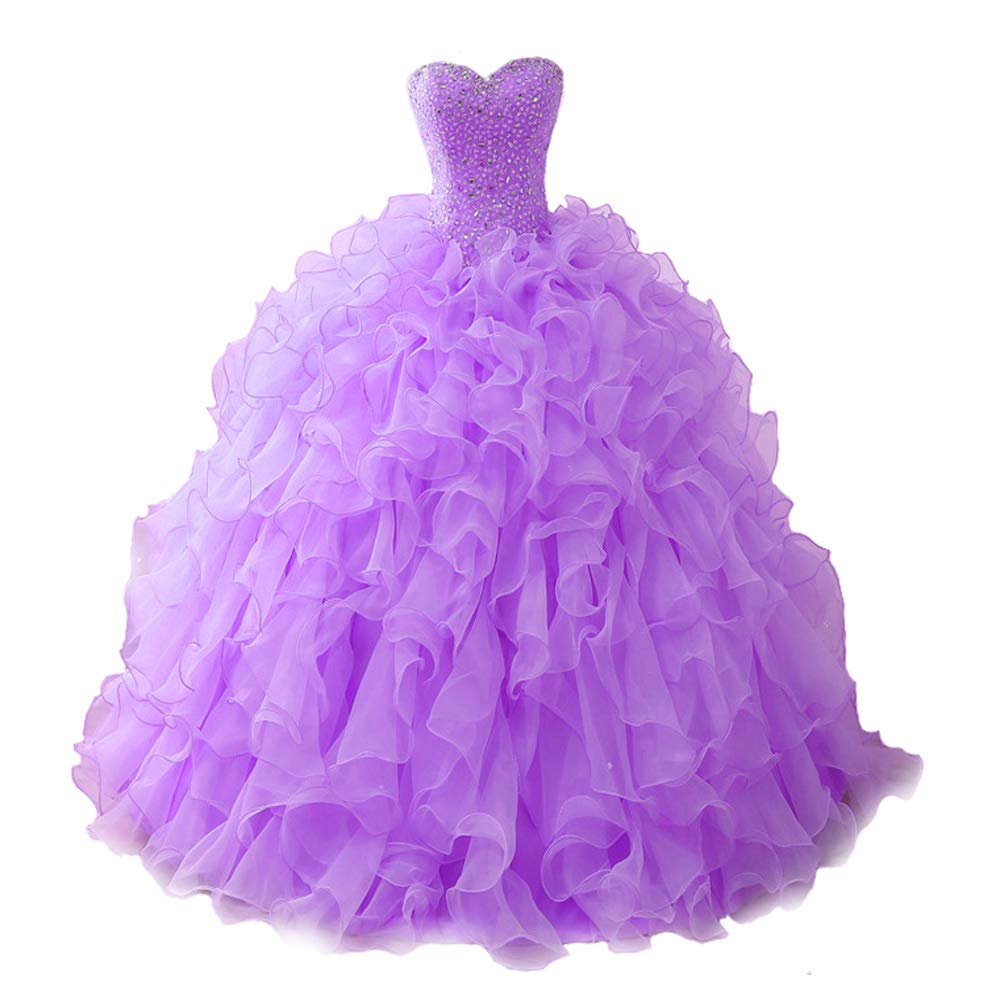 Beautyoung Women's Elegant Beaded Organza Ruffle Quinceanera Ball Gown - Long Prom Dress for Sweet 16, Homecoming & Formal Events