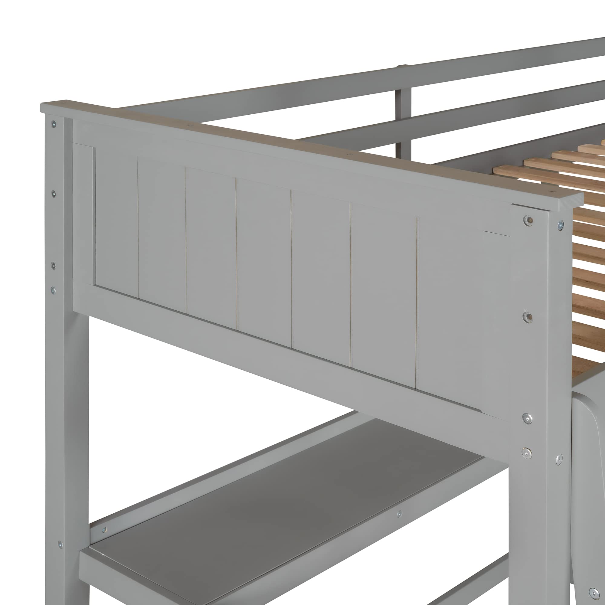 Twin Size Loft Bed with Desk and Drawers - Solid Wood Bunk Bed with Storage Shelves for Kids, Teens & Adults - Space-Saving Furniture for Small Bedrooms, Dorms & Apartments - Gray