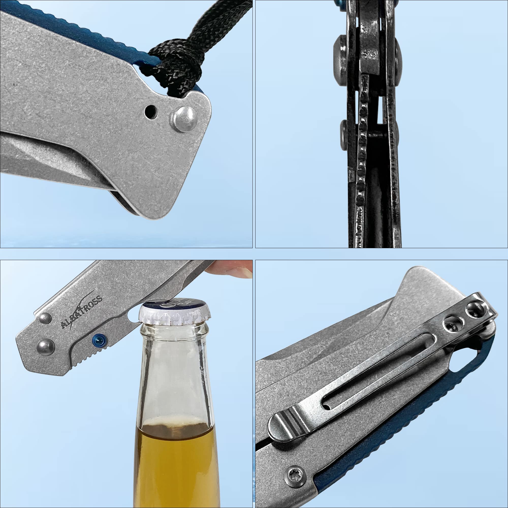 ALBATROSS FK050 Ultra Thin Stainless Steel Pocket Knife - Compact Folding Design with Bottle Opener, 3.25