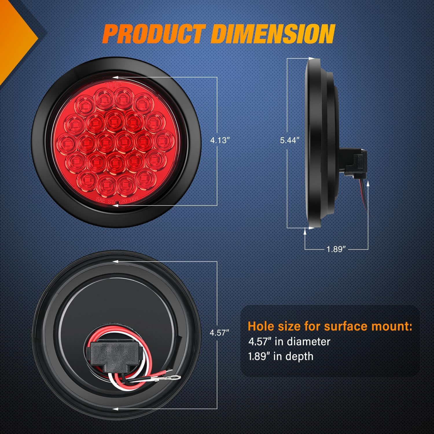 4 Inch Red Round 24 LED Flush Mount Tail Lights with Grommets - 4 Pack for Motorcycle, Boat, RV & Trailer Safety Lighting