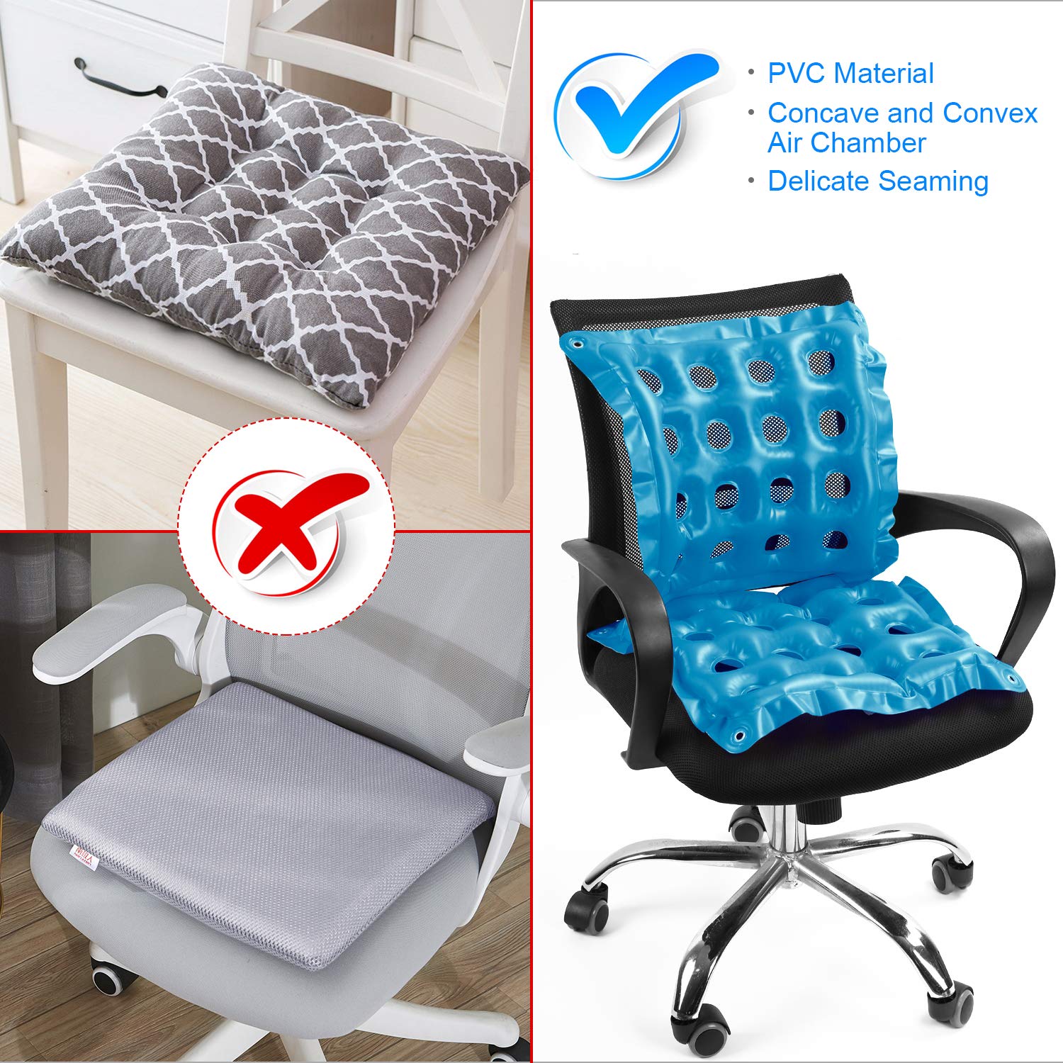 **Breathable Office Chair Cushion with Air Vent - Adjustable Air/Water Filling for Comfort - Ideal for Office Chairs & Wheelchairs (Blue, 19 Inch) - Perfect for Long Work Hours & Ergonomic Support**