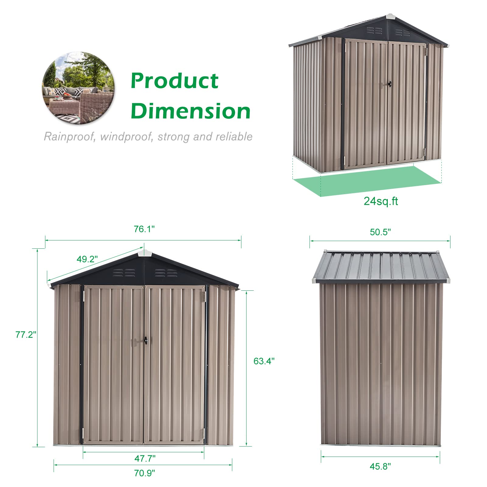 AECOJOY 6x4 Feet Metal Storage Shed with Lockable Doors - Outdoor Utility Shed for Garden Tools, Lawn Equipment & Patio Furniture Storage - Perfect for Backyard, Garage & Home Organization