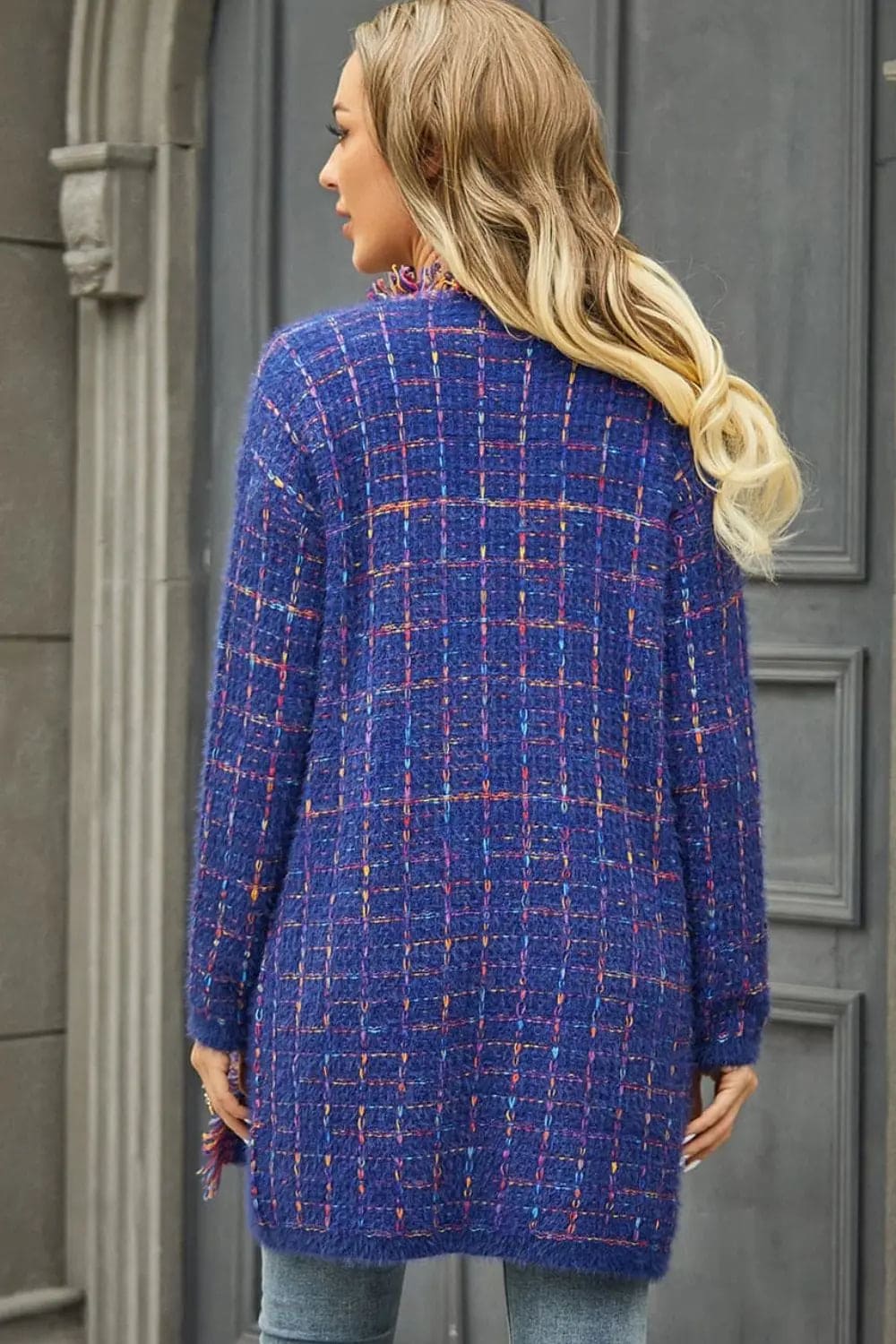 Stylish Plaid Fringe Trim Open Front Longline Cardigan for Women - Perfect for Fall Layering, Casual Outfits & Boho Fashion
