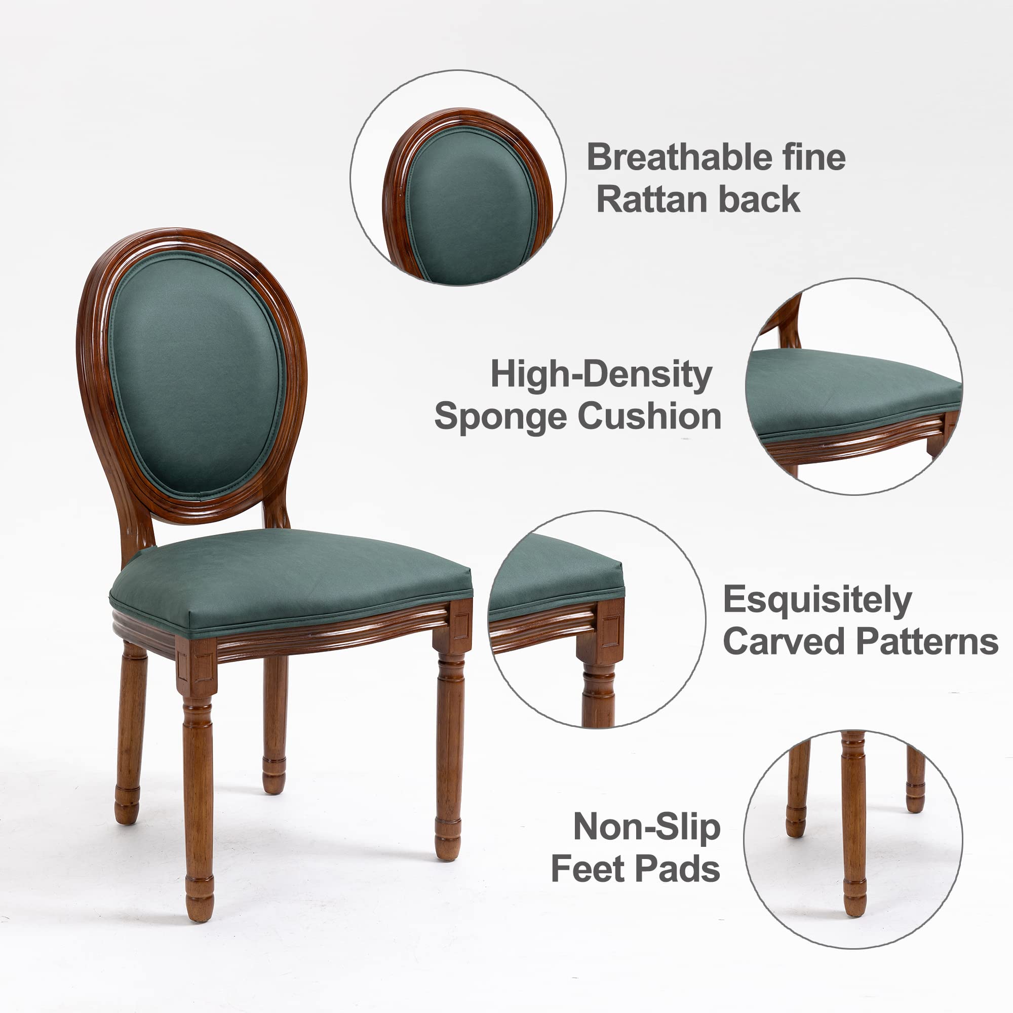 Nrizc French Dining Chairs Set of 2 - Farmhouse Style Round Back Kitchen Chairs with Solid Walnut Wood Legs, Oval Side Chairs for Dining Room, Bedroom or Office | Perfect for Home Decor, Entertaining Guests & Cozy Meals