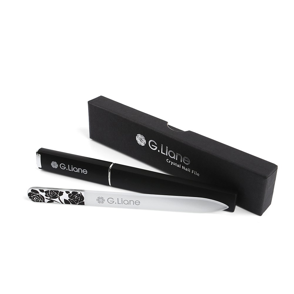 G.Liane Professional Crystal Glass Nail File Set - Double Sided Etched Nail Files for Manicure, Pedicure & Nail Art | Rose Black | Gentle Alternative to Metal Files & Emery Boards | Perfect for Home, Salon & Travel Nail Care