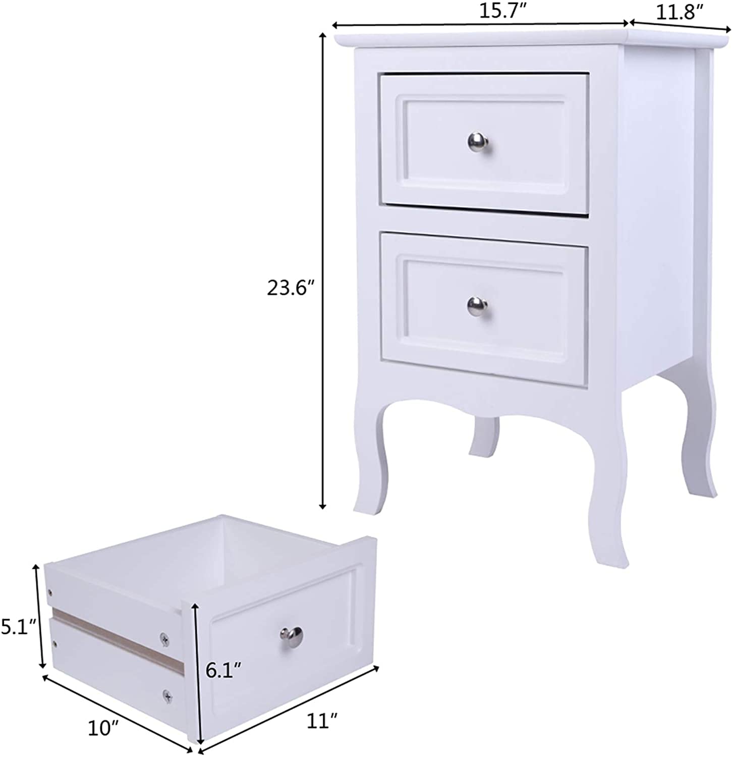 2-Piece White Wooden Nightstand Set with Drawers & Storage Shelf - Bedside End Tables for Bedroom, Living Room & Small Spaces | Modern Home Furniture for Bedside Storage & Decor