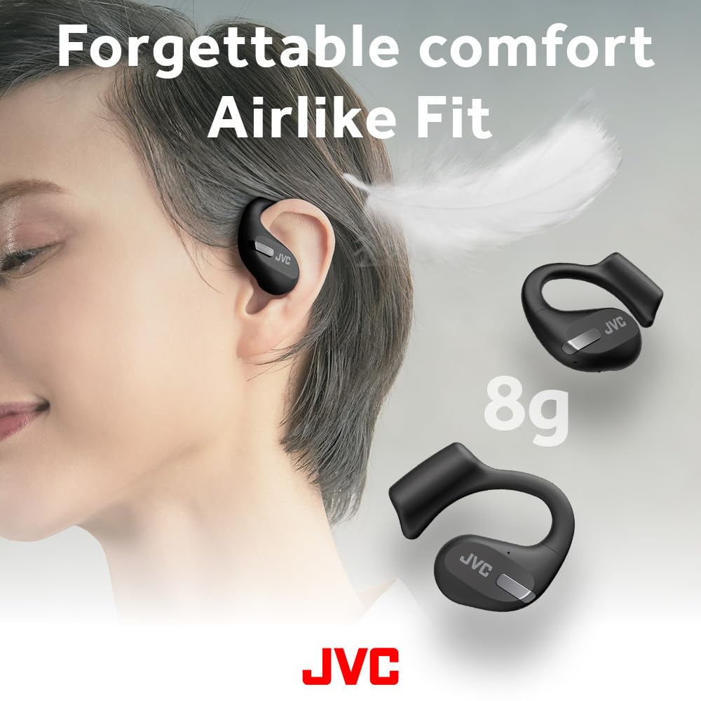 JVC HA-NP50T-B True Wireless Earbuds - Open Ear Design with Active Noise Reduction, Bluetooth 5.3, 38H Playtime, IPX4 Waterproof, Multi-Point Connection - Perfect for Running, Gym Workouts & Office Use (Black)