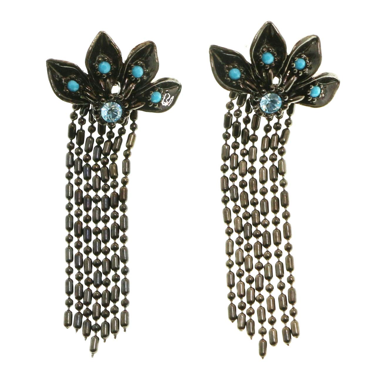 Mi Amore Crystal Dangle Earrings Dark Silver Blue for Evening Parties